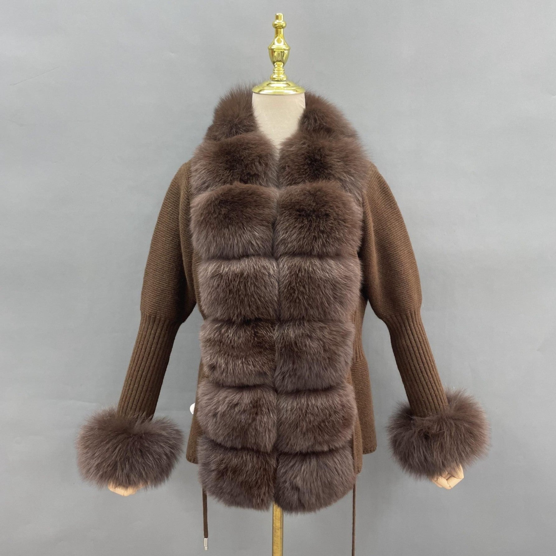 Women's Fashion Cuff Lapel with Fox Fur Knit Cardigan - Janefur