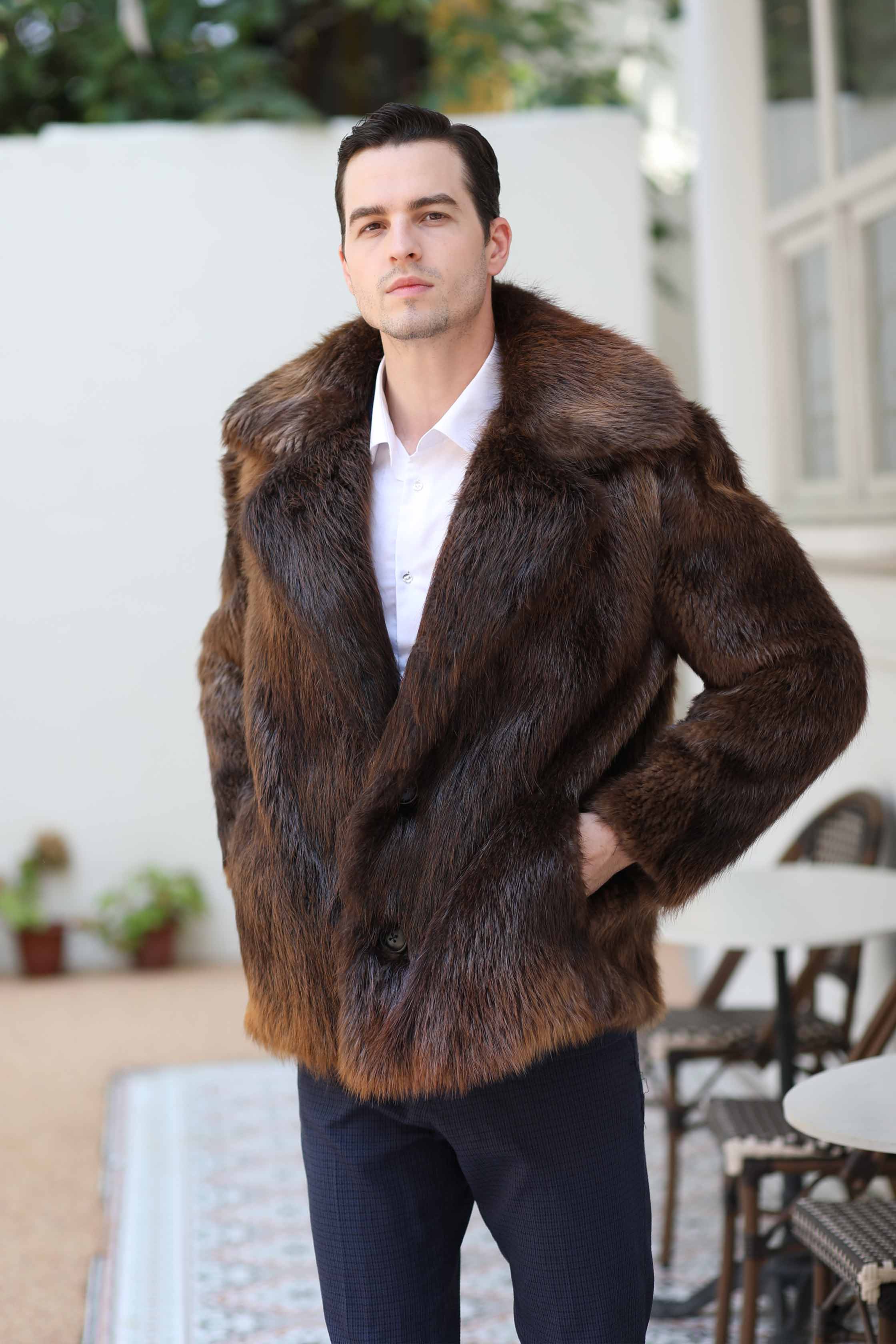 Warm Winter New Men's Long Sleeve Suit Collar Beaver Fur Coat - Janefur