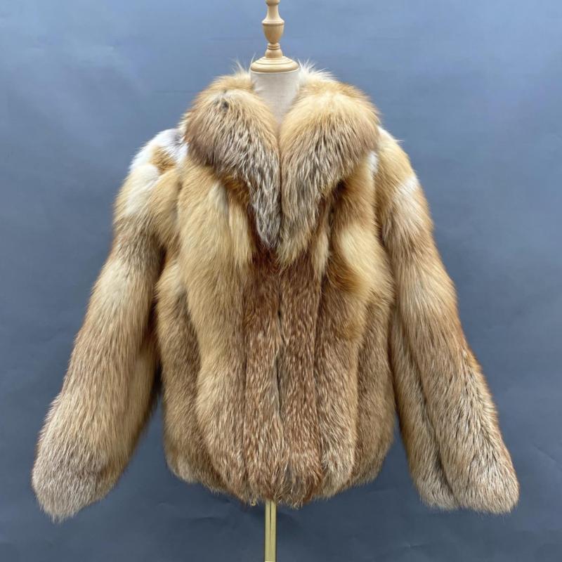 Men's Winter Fashion Regular Real Fox Fur Red Fox Coat - Janefur