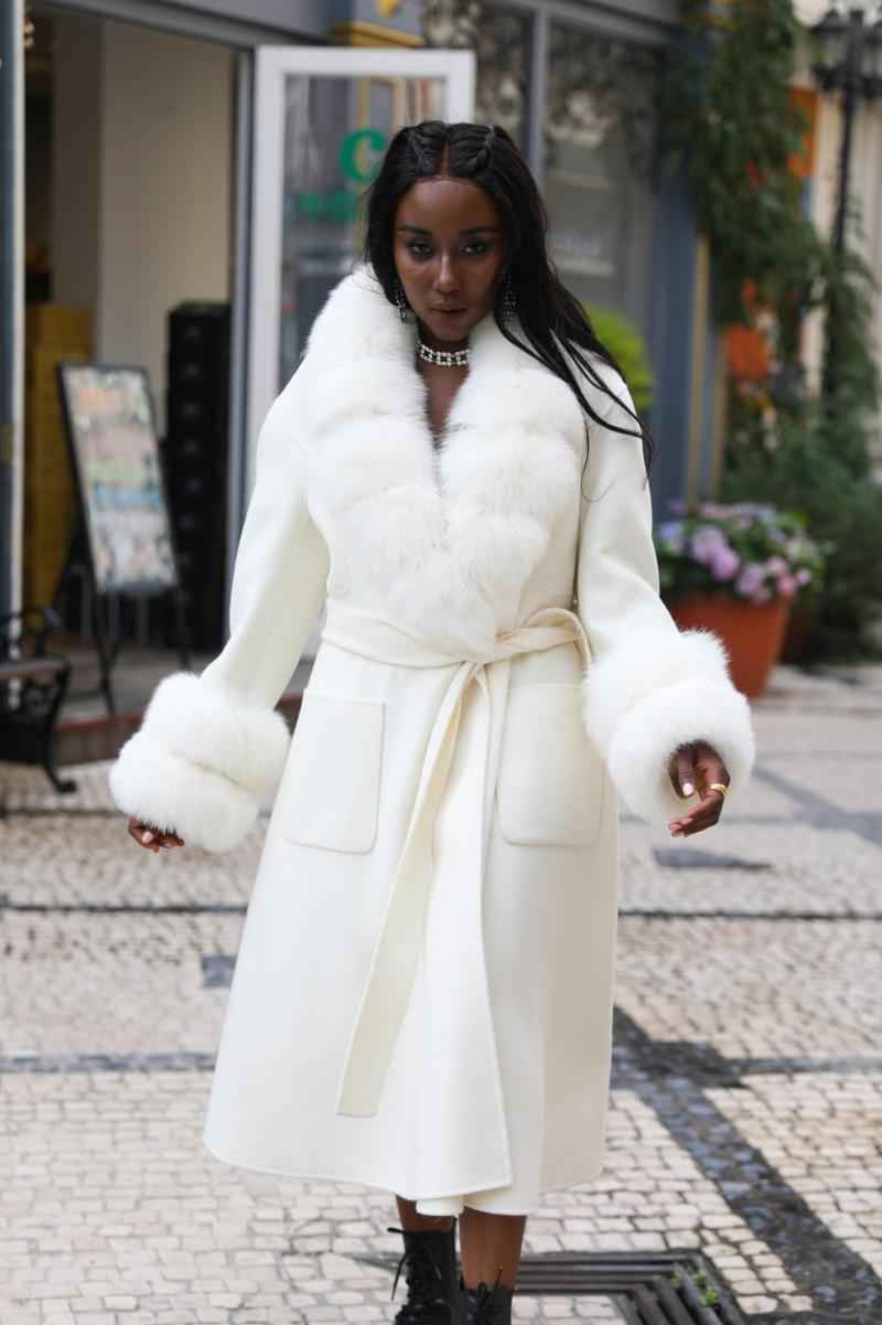 Large Skirt Hem Double-Sided Wool with Two-section Fur Cuffs - Janefur