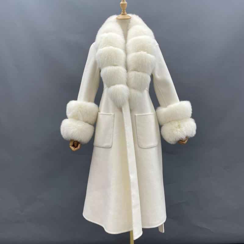 Large Skirt Hem Double-Sided Wool with Two-section Fur Cuffs - Janefur