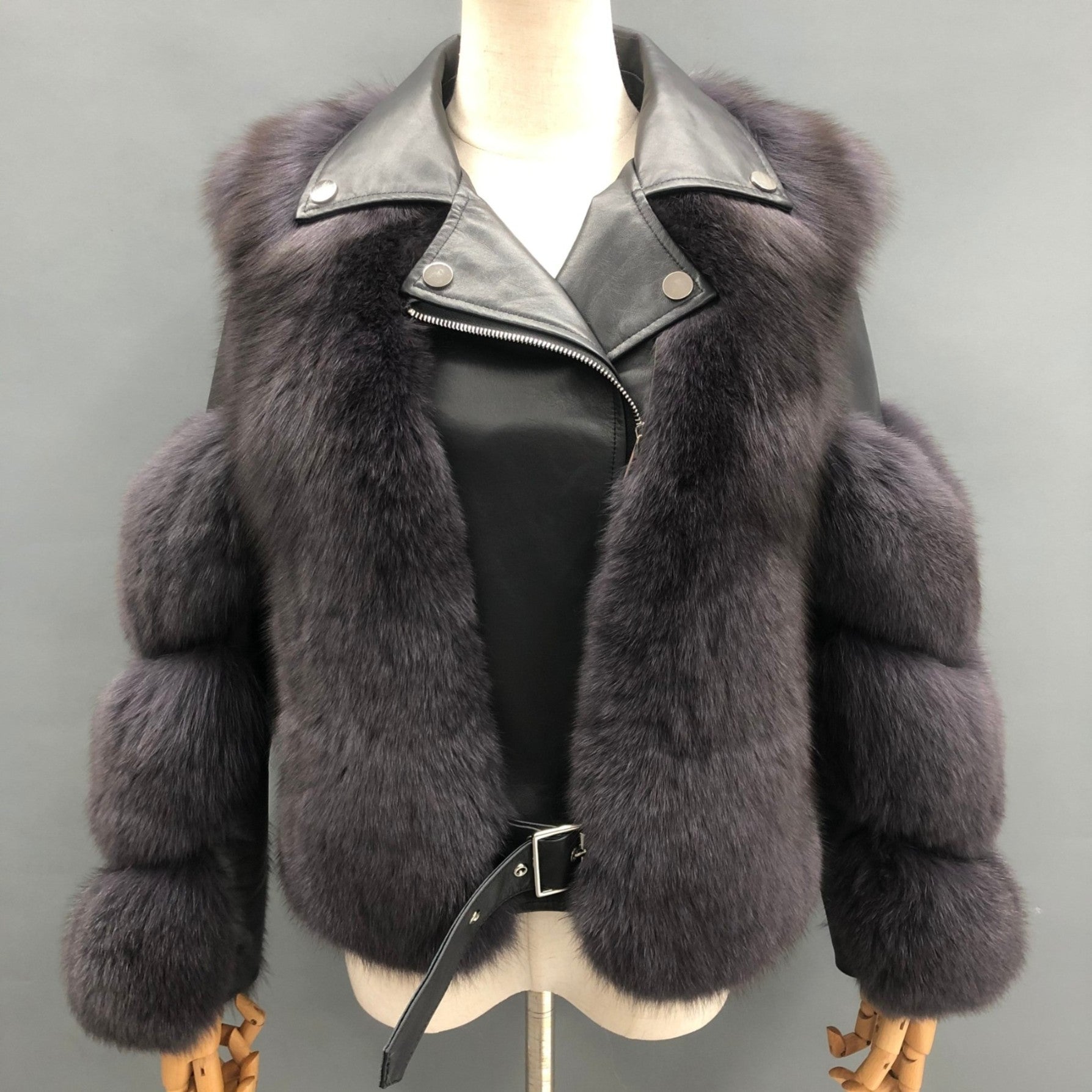 Women's Fall and Winter Fashion Leather Collar Fox Fur Parka - Janefur