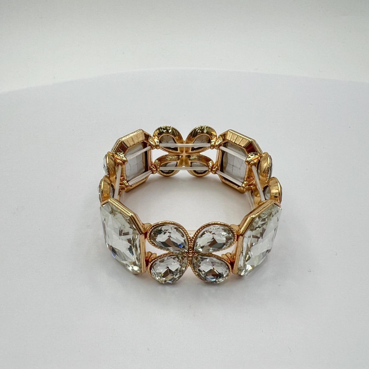 Vintage Square Butterfly Glass Crystal Bracelet Elastic Wide Brick Stone Bangle - Janefur