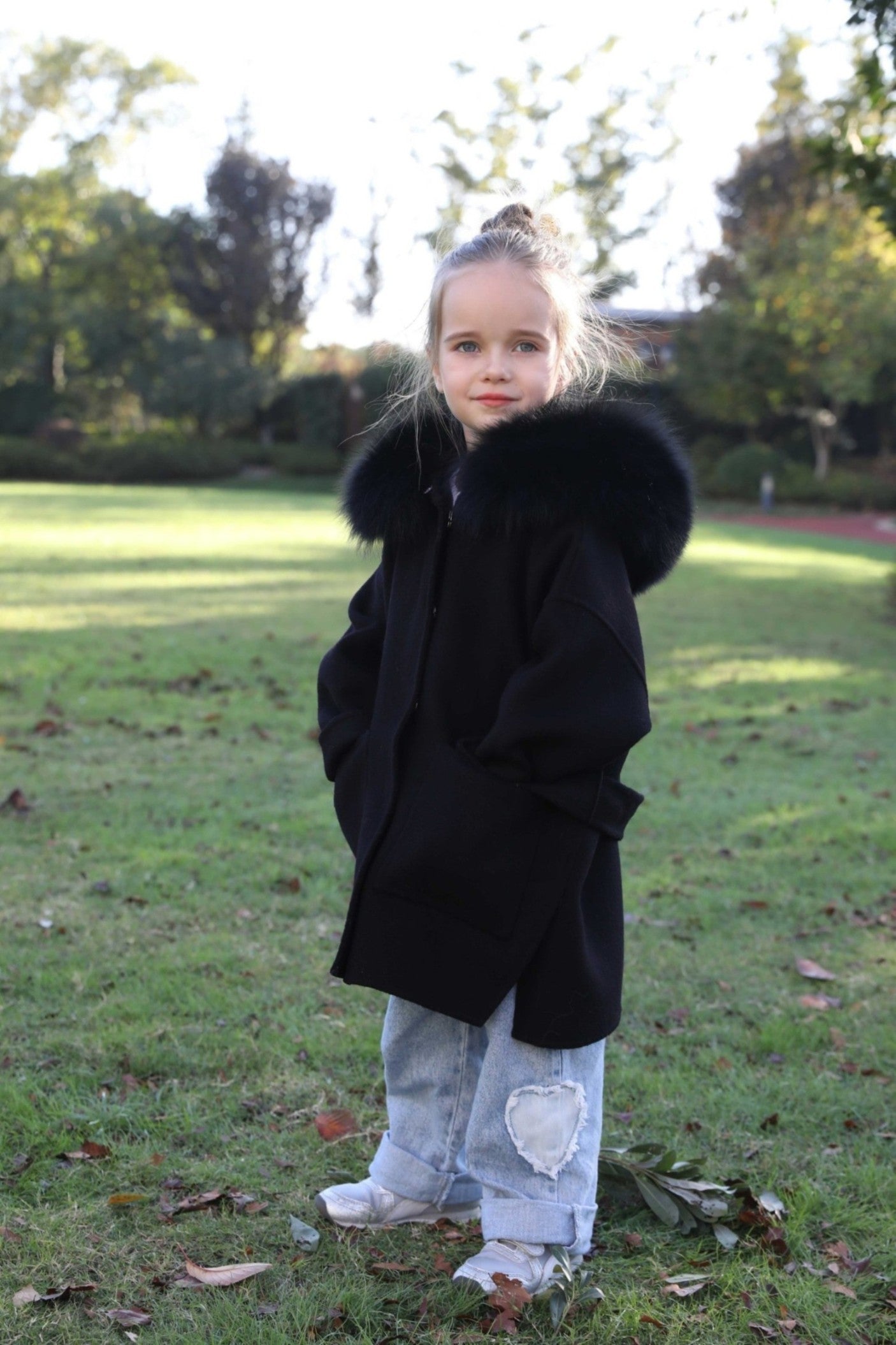 New Children's Winter Hooded Double Face Cashmere Jacket - Janefur