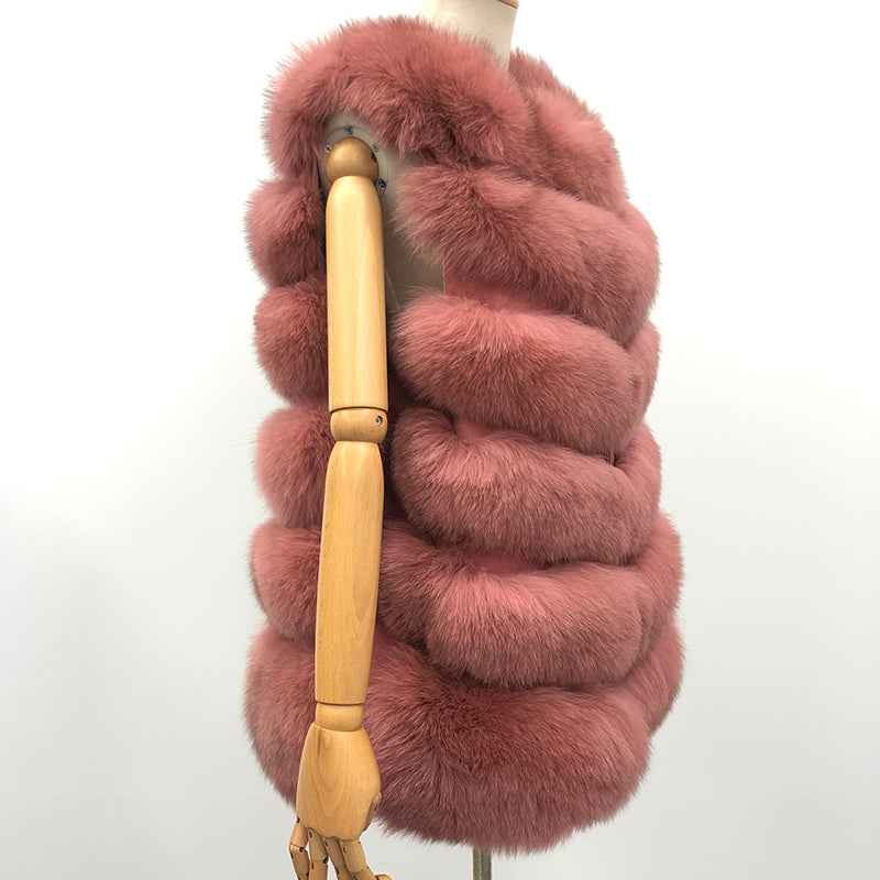 Fashion Women's Comfortable Fluffy Fox Fur Vest Solid Color - Janefur