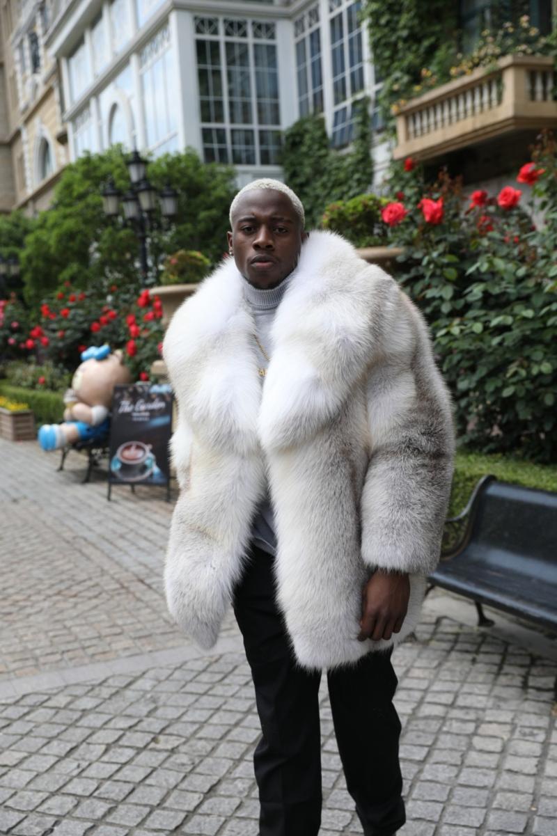 Coat With A Shawl Collar Made Of Whole Golden Island Fox Fur - Janefur