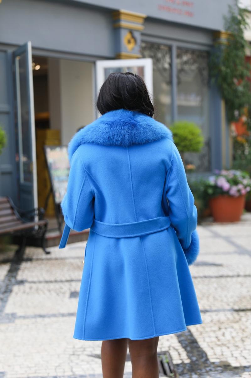 Single Breasted Lace-up Cashmere Coat - Janefur
