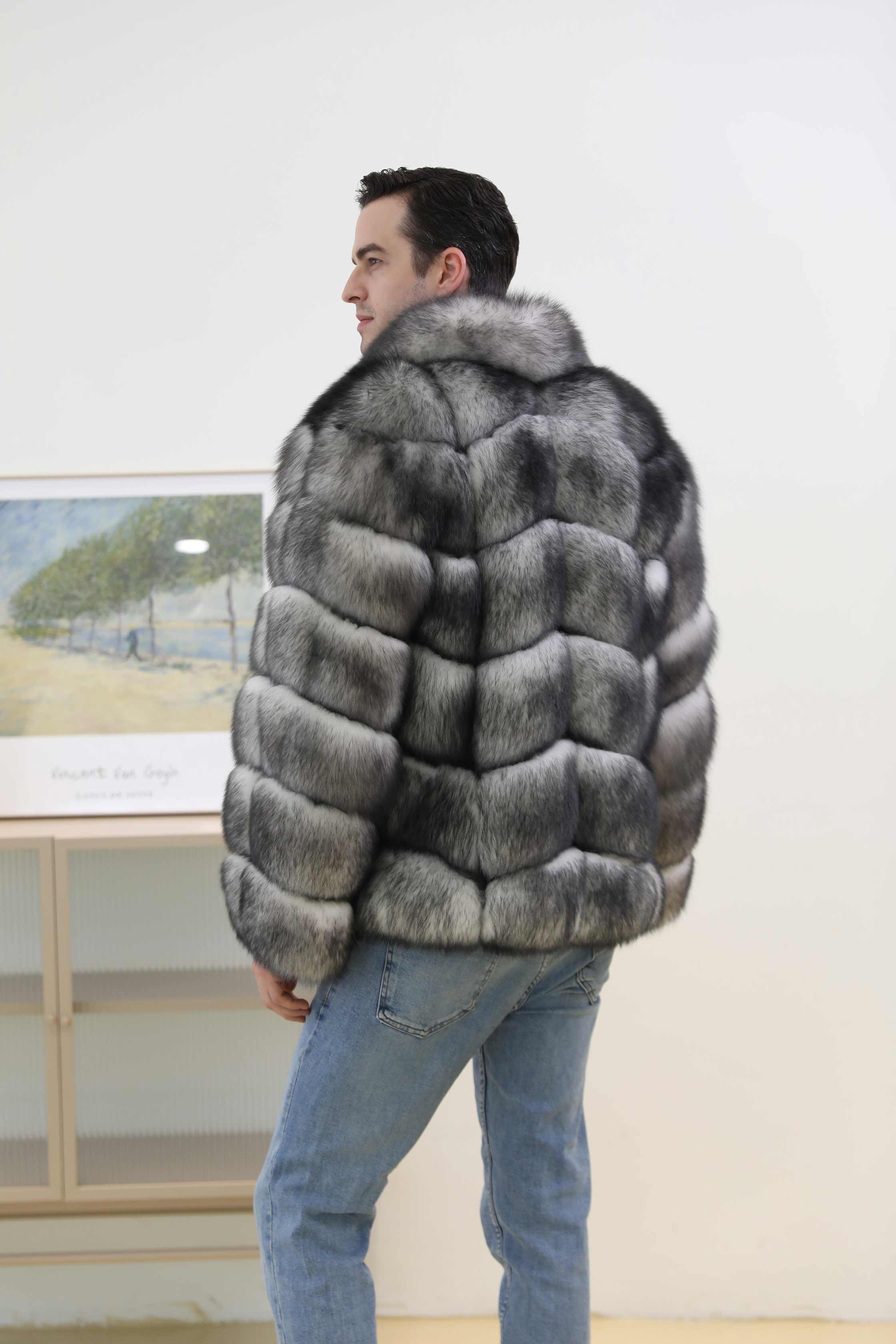 Fluffy Fox Fur Winter Men's New White Fox Warm Luxury Coat - Janefur