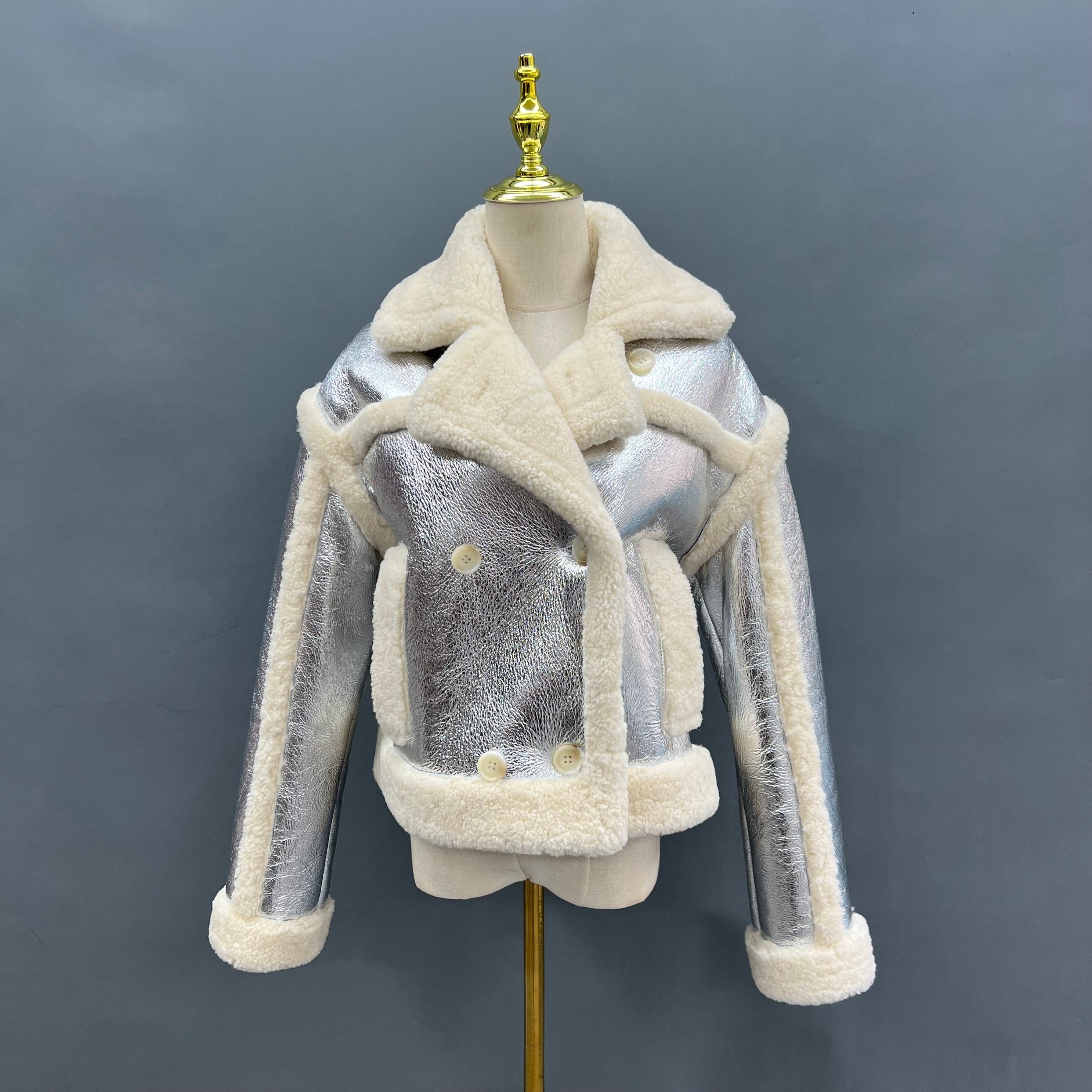 Fashionable Shearling Women's Short Double Breasted Fur Coat - Janefur