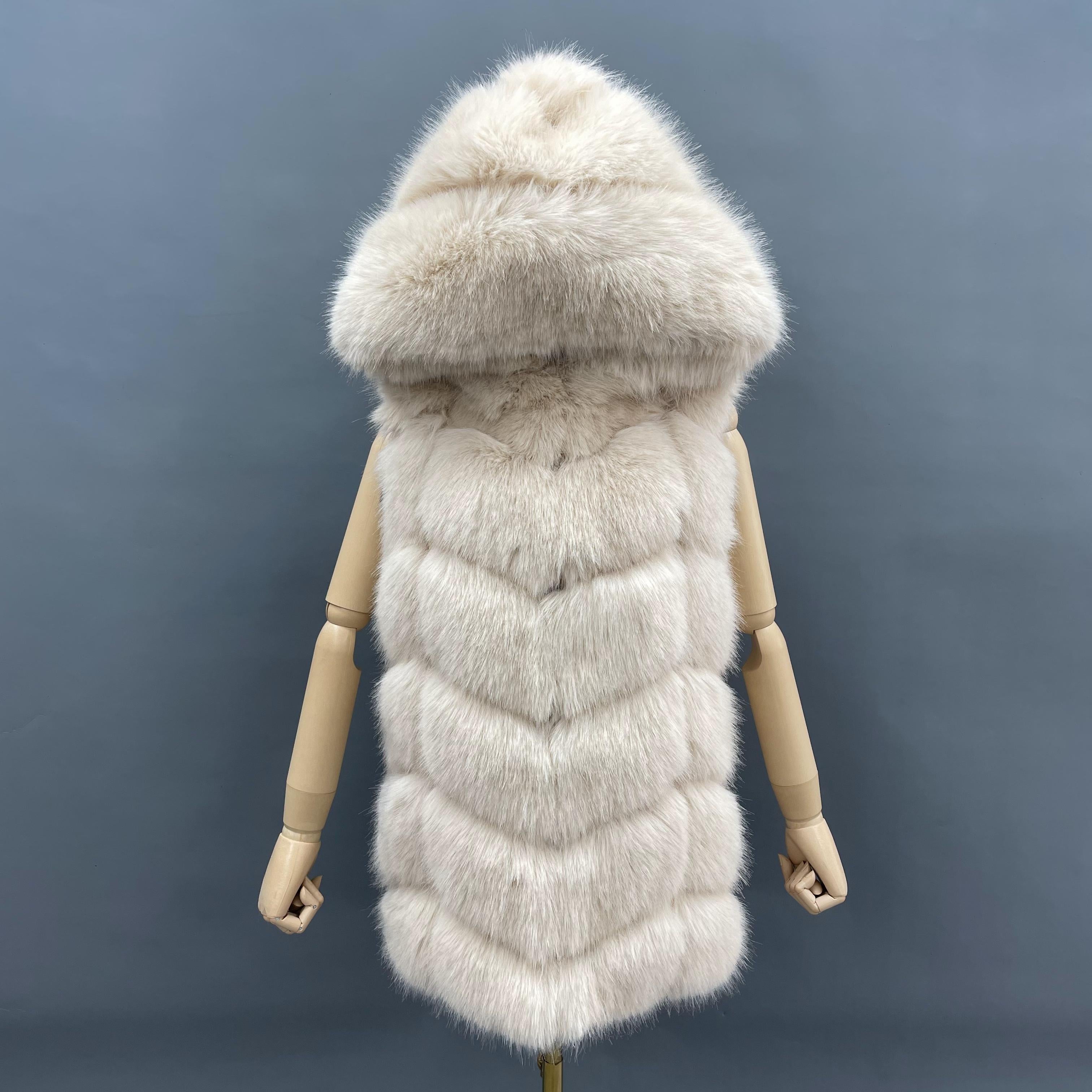 Women's Hooded Vest for Spring and Autumn Faux Fur Vest Eco Fur Coat - Janefur