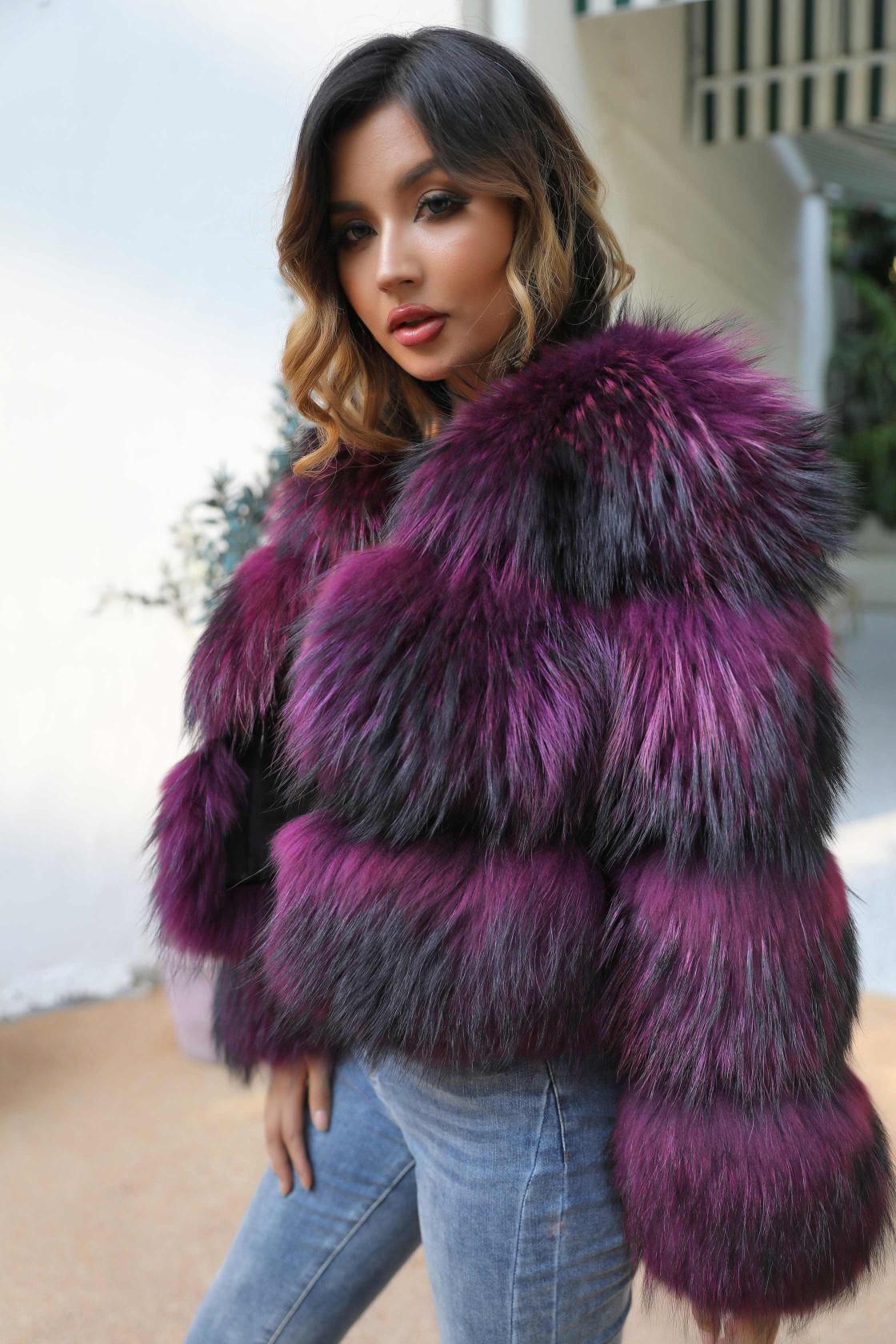 Luxury Women's Fur Coat Real Raccoon Fur Short Fashion Coat - Janefur
