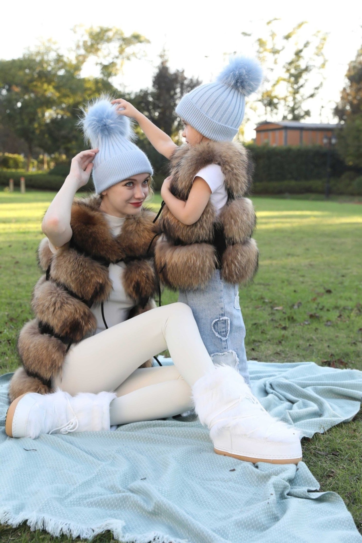 Winter Knitted Angora Beanie Hat With Removable Fur Pom Pom - Janefur