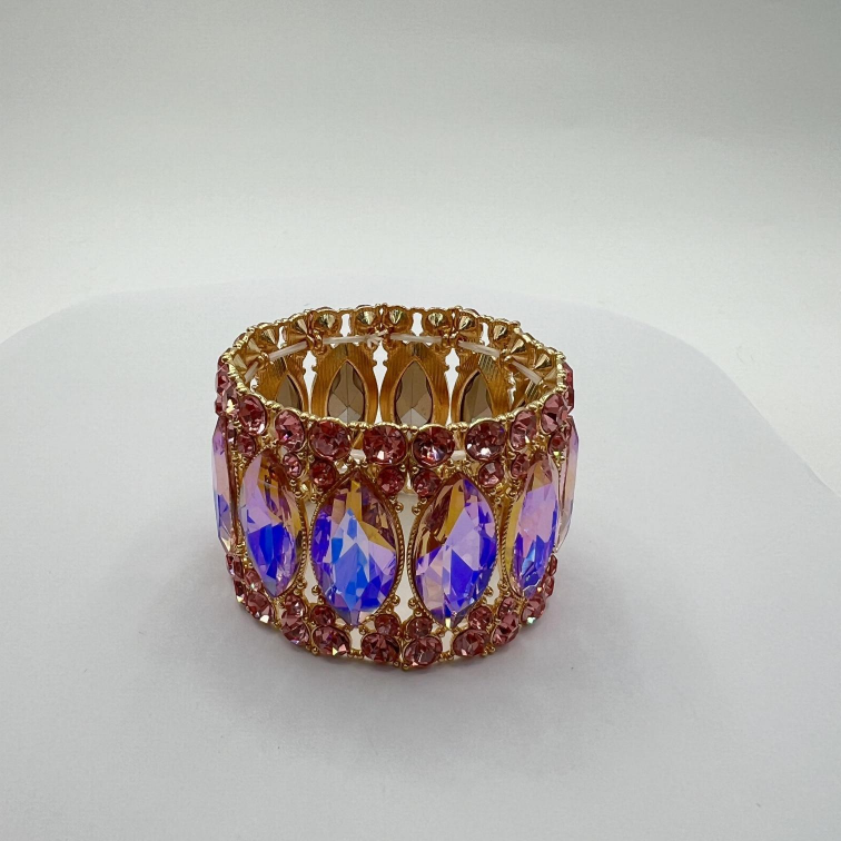 Vintage Court Style Bracelet with Shining Crystal Wide Band Elastic Stretch Bracelet - Janefur