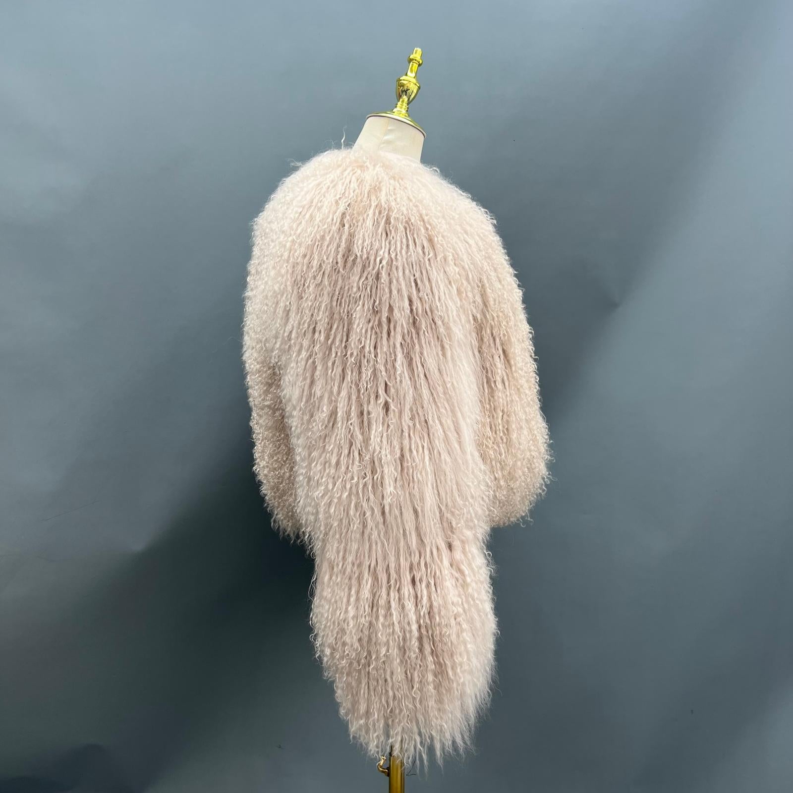 Women's New Mongolian Lamb Fur Round Collar Short Jacket Fur Coat - Janefur
