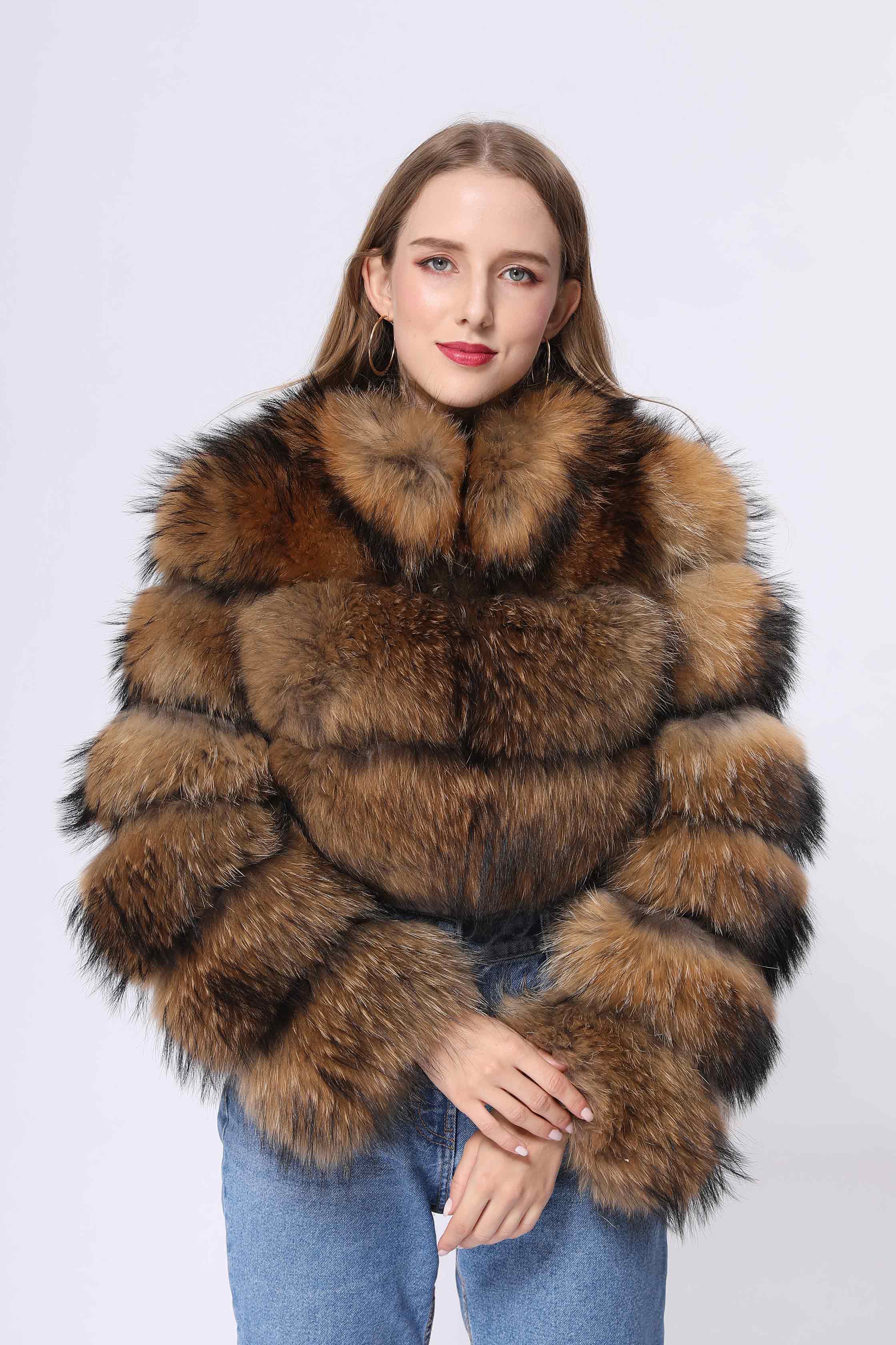 Luxury women's winter streetwear new fashion real raccoon fur coat - Janefur