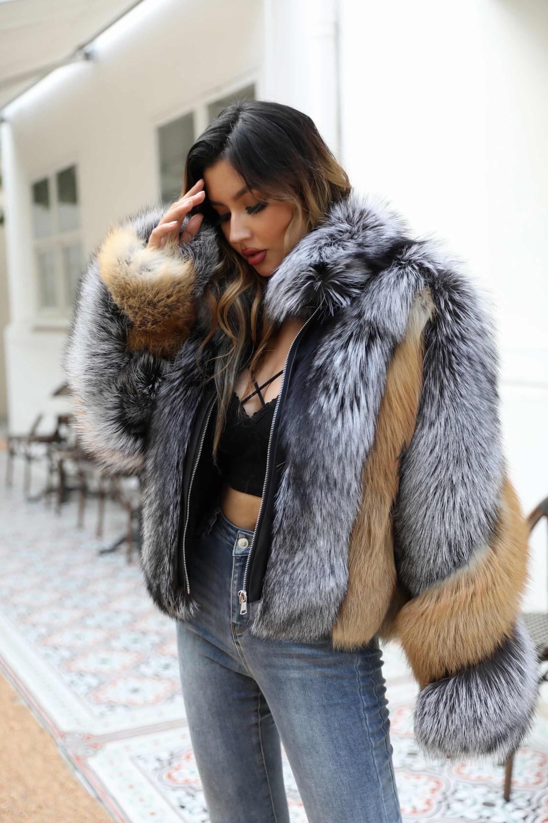 Red Fox Silver Fox Mock Neck Zipper Winter Women's Clothing - Janefur