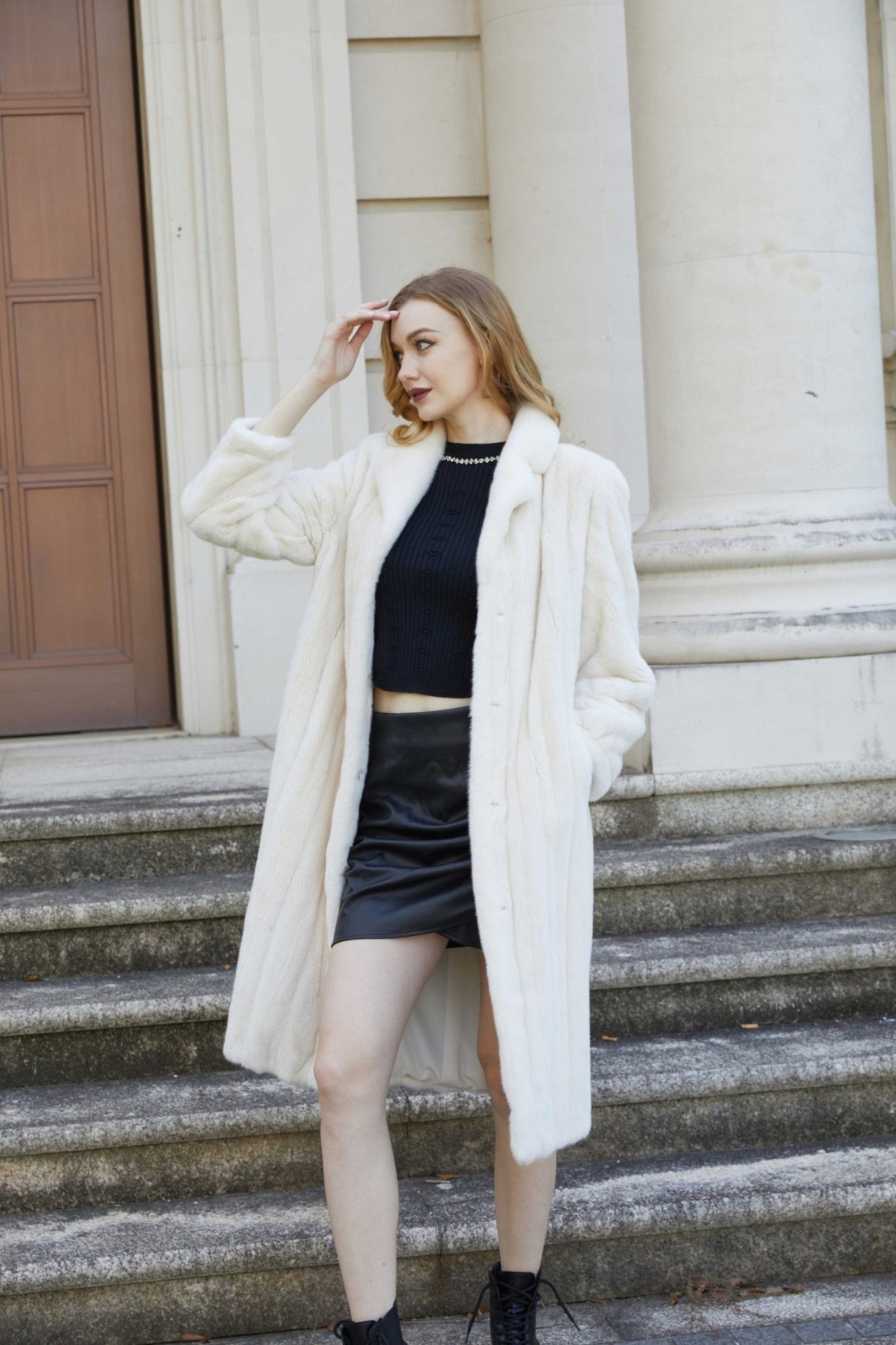 Women's Mink Spaghetti Strap Long Stand-up Collar Temperament Jacket - Janefur