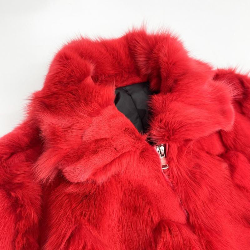 Red Coat Zipper Lapel Windproof Men's Fashion Fox Fur Jacket - Janefur