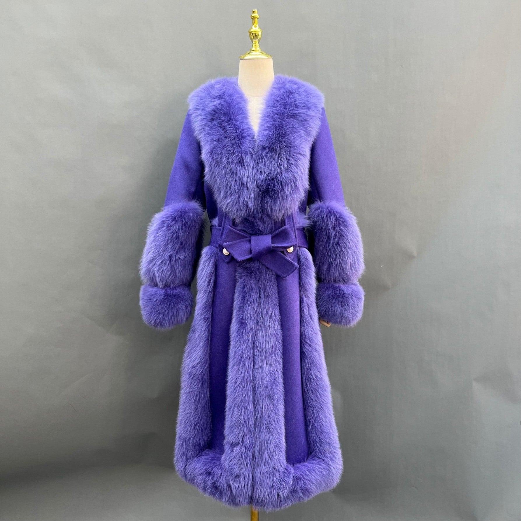 Trendy New Cashmere Spliced Fox Fur Long Down Jacket - Janefur