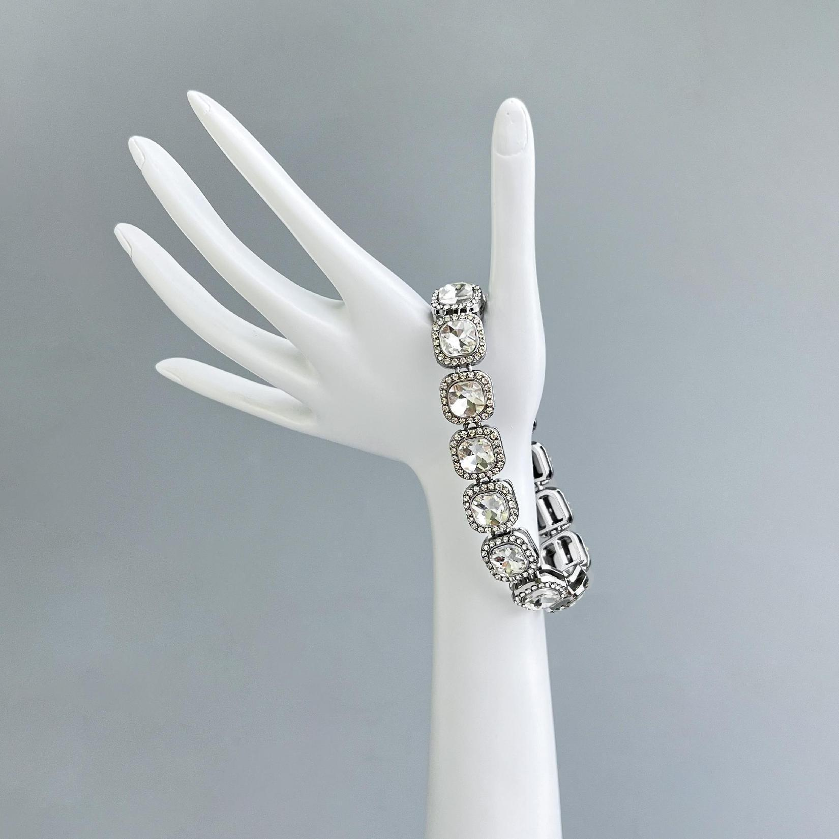 Square Cubic Zirconia Full-Stone Necklace and Bracelet Set Hip-Hop Style Premium and Versatile Cuban Jewelry - Janefur
