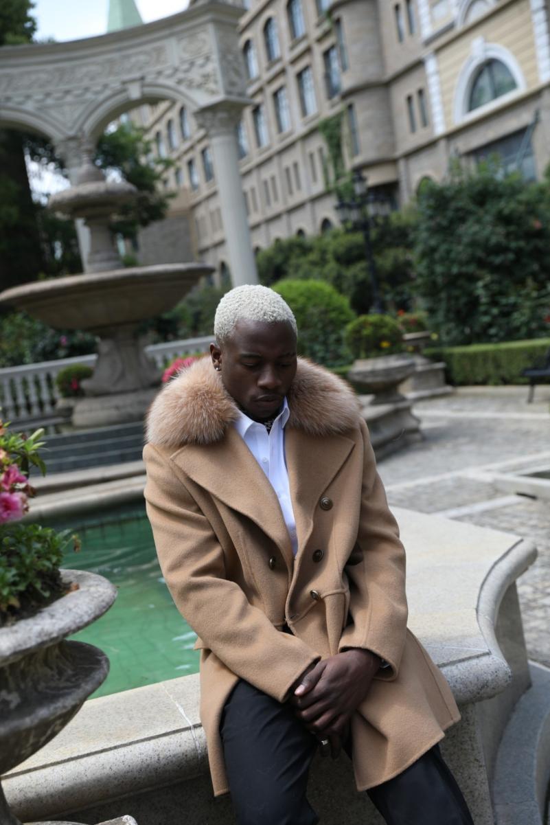 Men's Cashmere Double-breasted Coat Lapel Design - Janefur