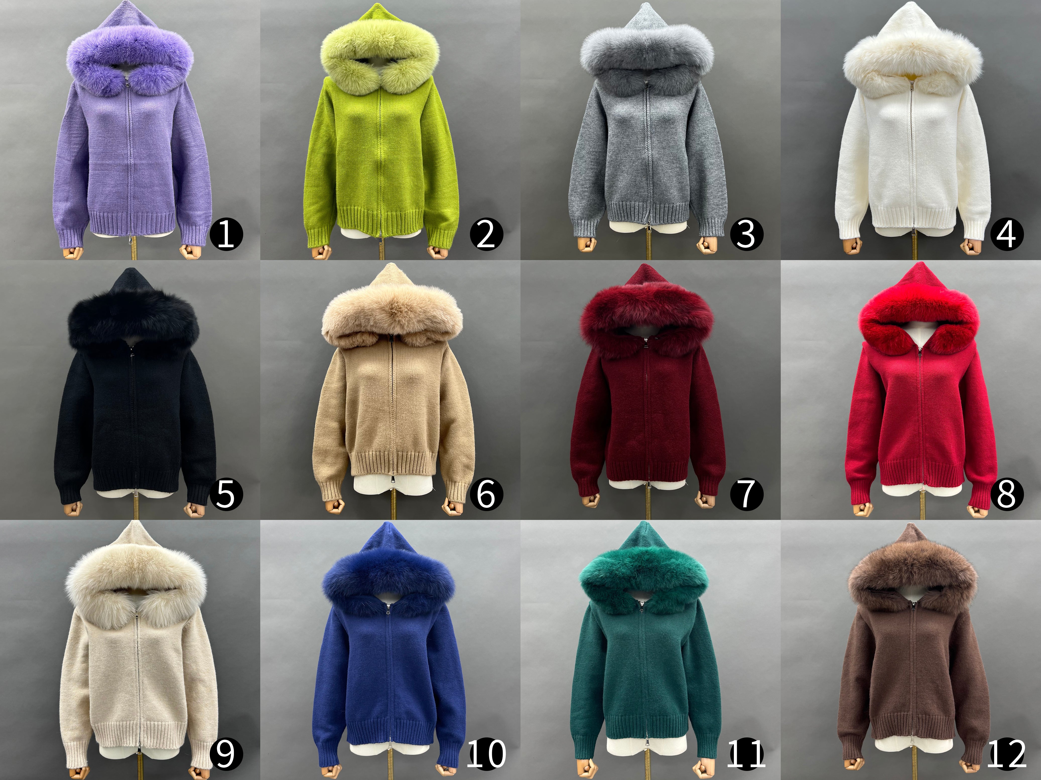 Women’s Beige Sheep Wool Knit Hooded Jacket with Real Fox Fur Trim – Full-Zip Winter Coat for Cold Weather Fashion