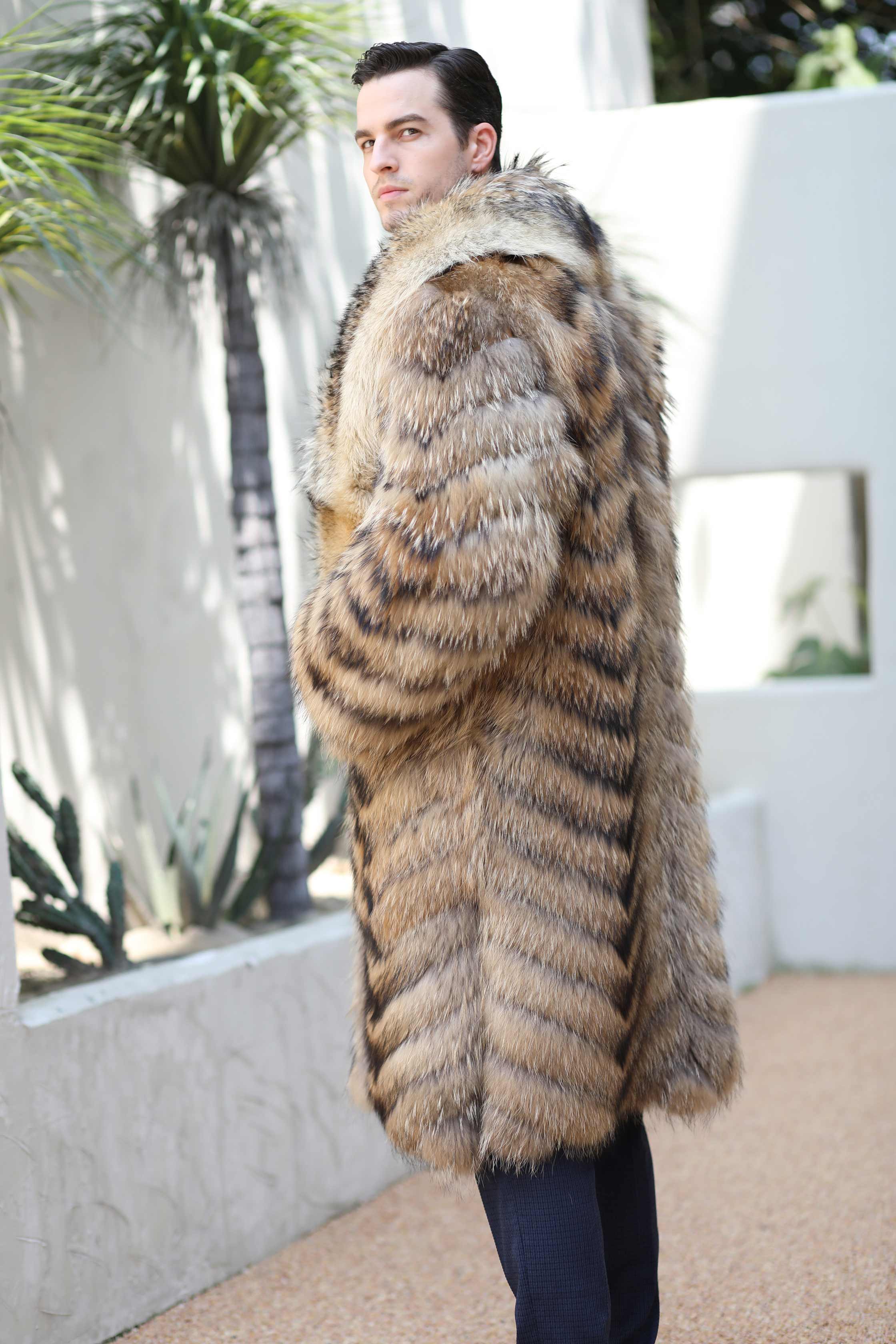 Big Wolf Fur Collar Luxury Winter Natural Raccoon Fur Long Coat - Janefur