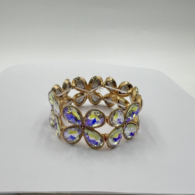Vintage Mid-Century European and American Court Graduated Color Rhinestone Flower Bracelet and Bangle - Janefur