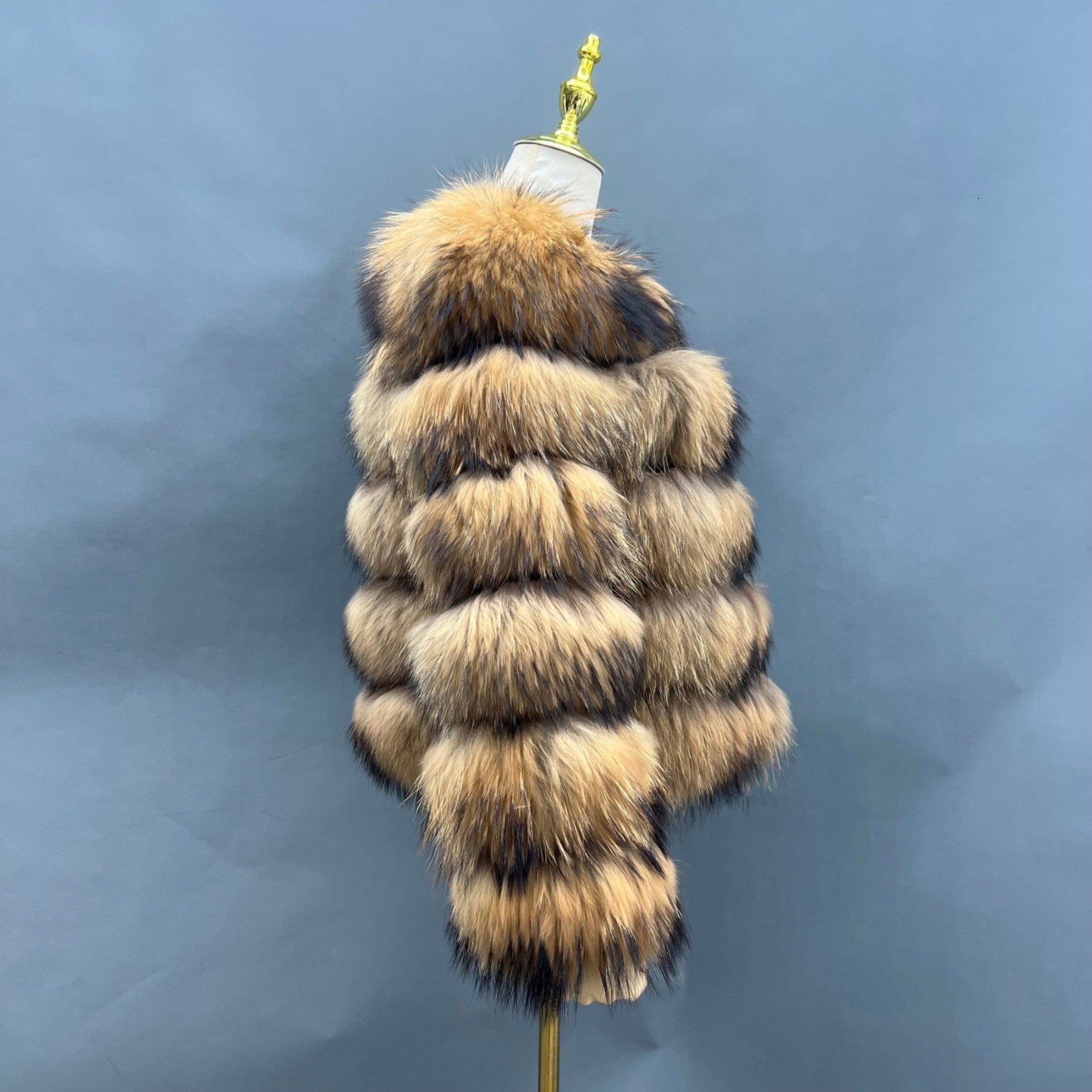 2023 New 5 Section Horizontal Stripe Short Raccoon Fur Coat - Janefur