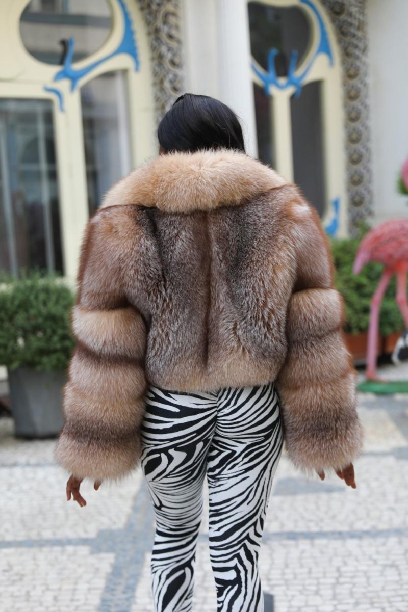 Janefur Women's Short Fox With Large Fur Collar Jacket - Janefur