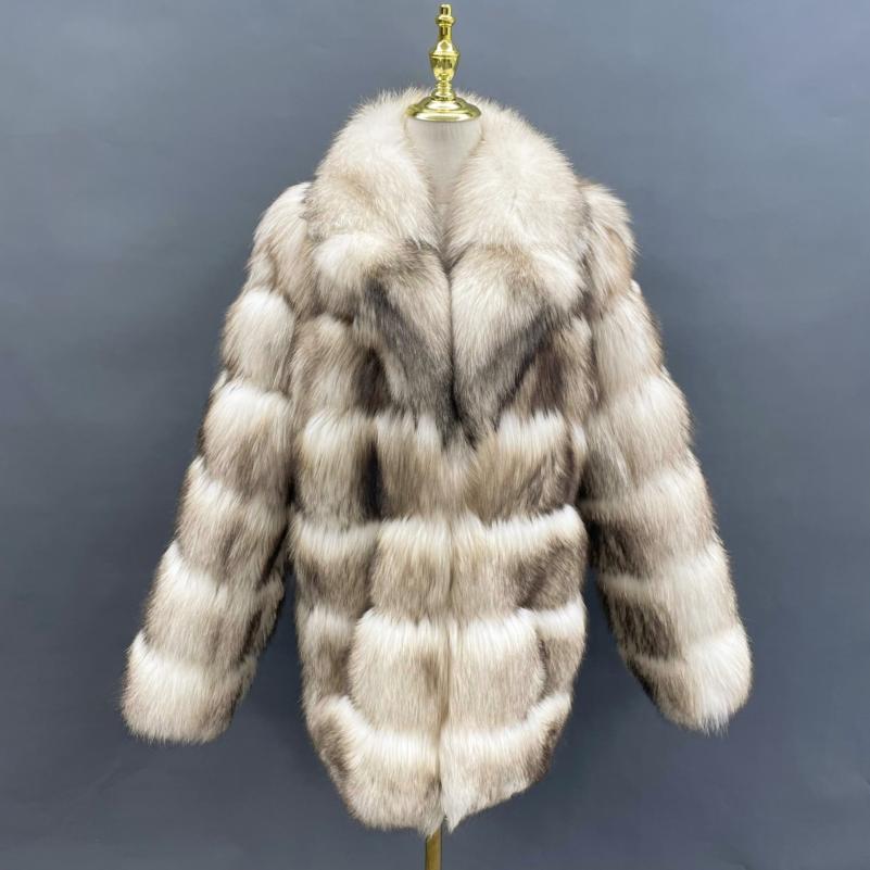 Stylish Design Loose Lapel Real Fox Fur Men's Luxury Coat - Janefur