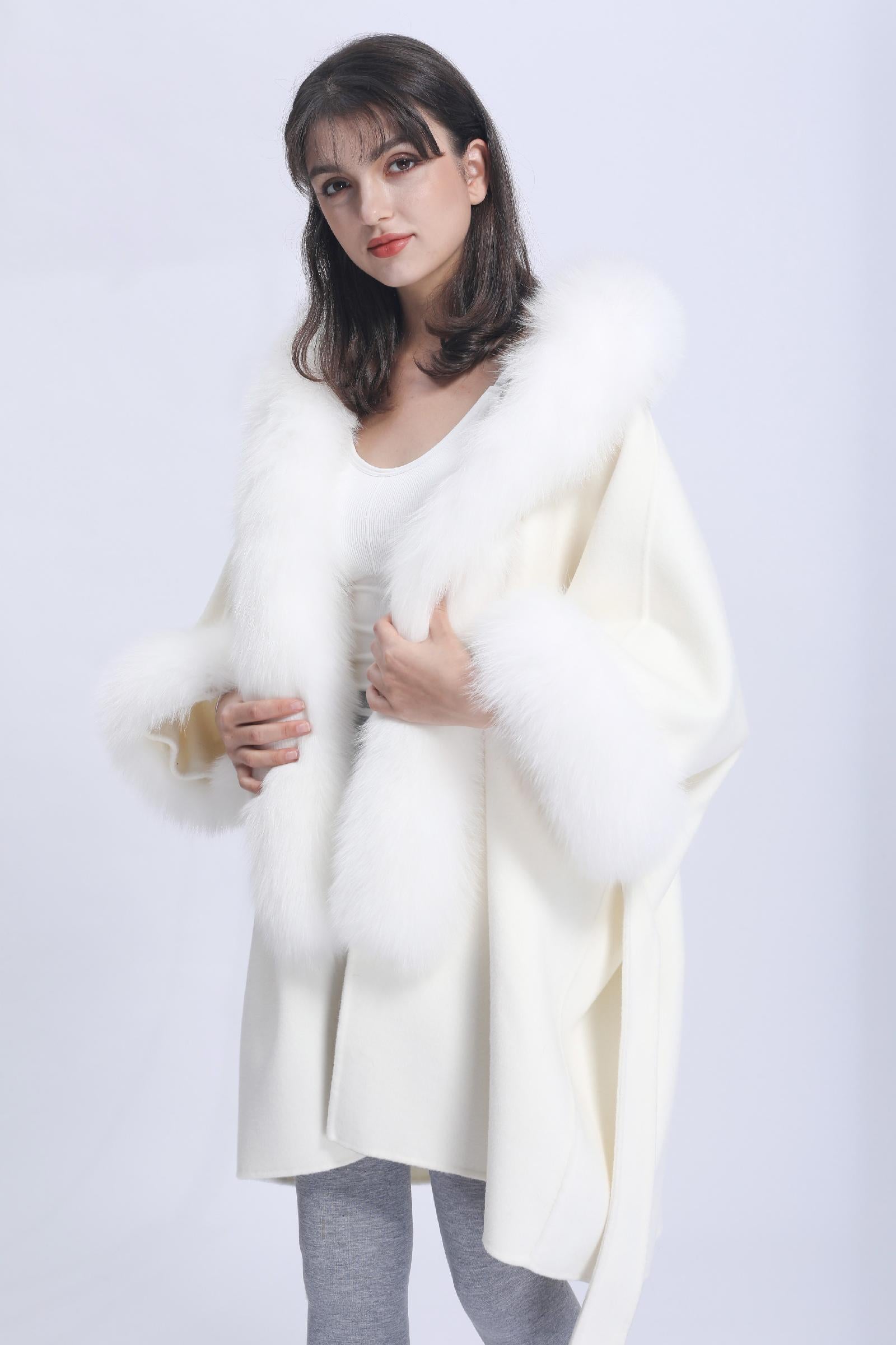 Wool Double-faced Coat with Fur Lapel Women's Casual Coat Cashmere Outerwear - Janefur