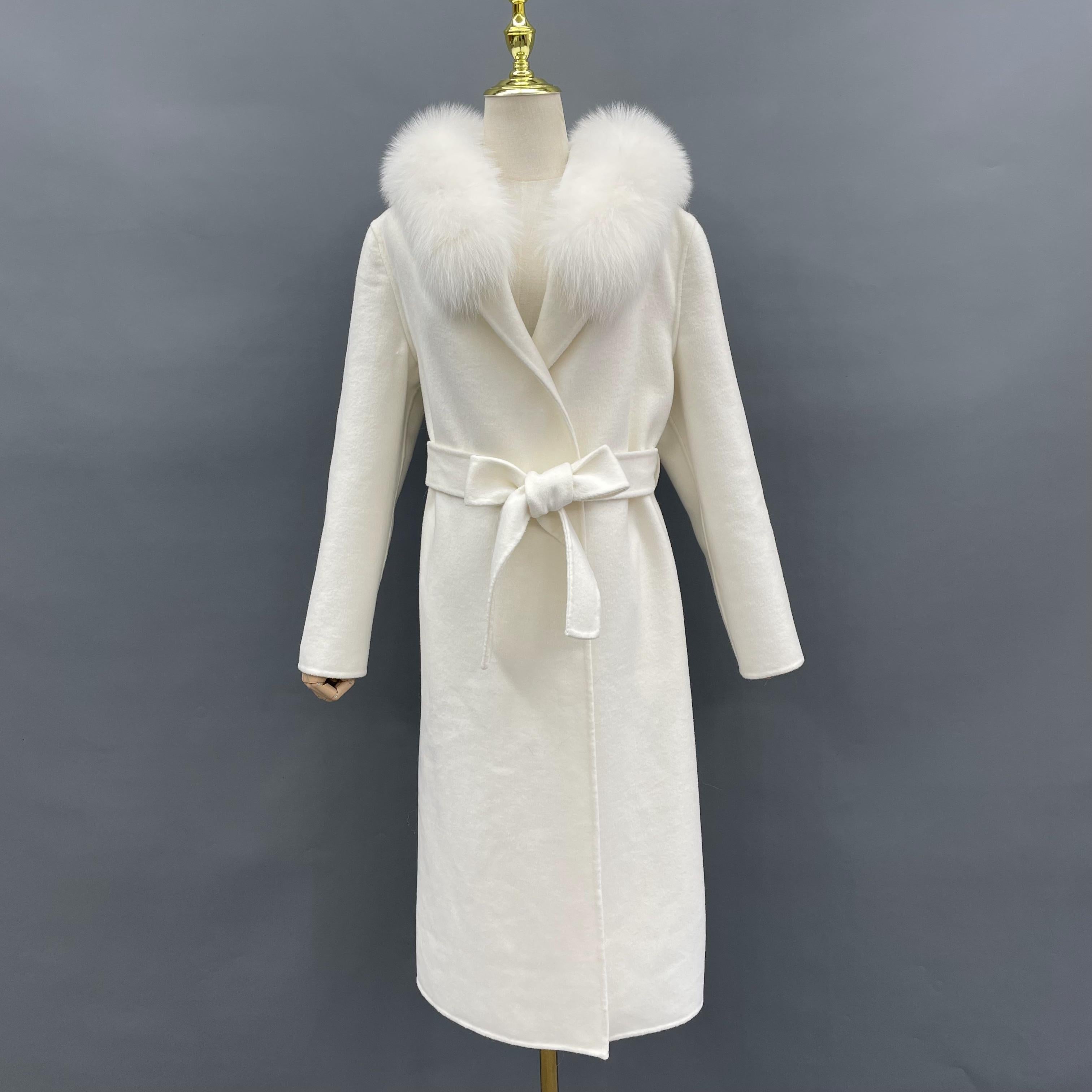 Women's French Slouchy Hooded Double Sided Cashmere Long Coat - Janefur