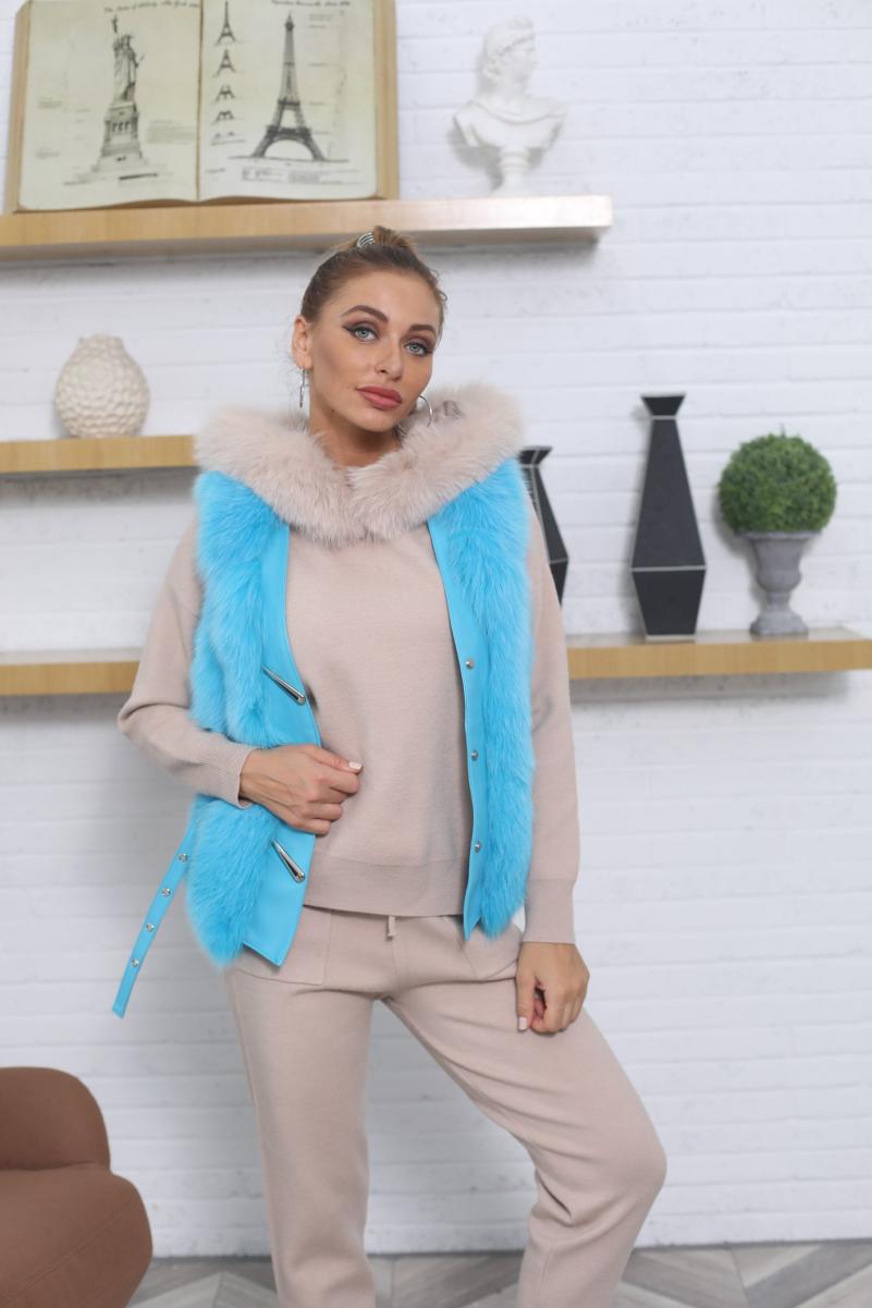Vertical Stripe Buckle Decorated Draped Fox Fur Vest (Short) - Janefur