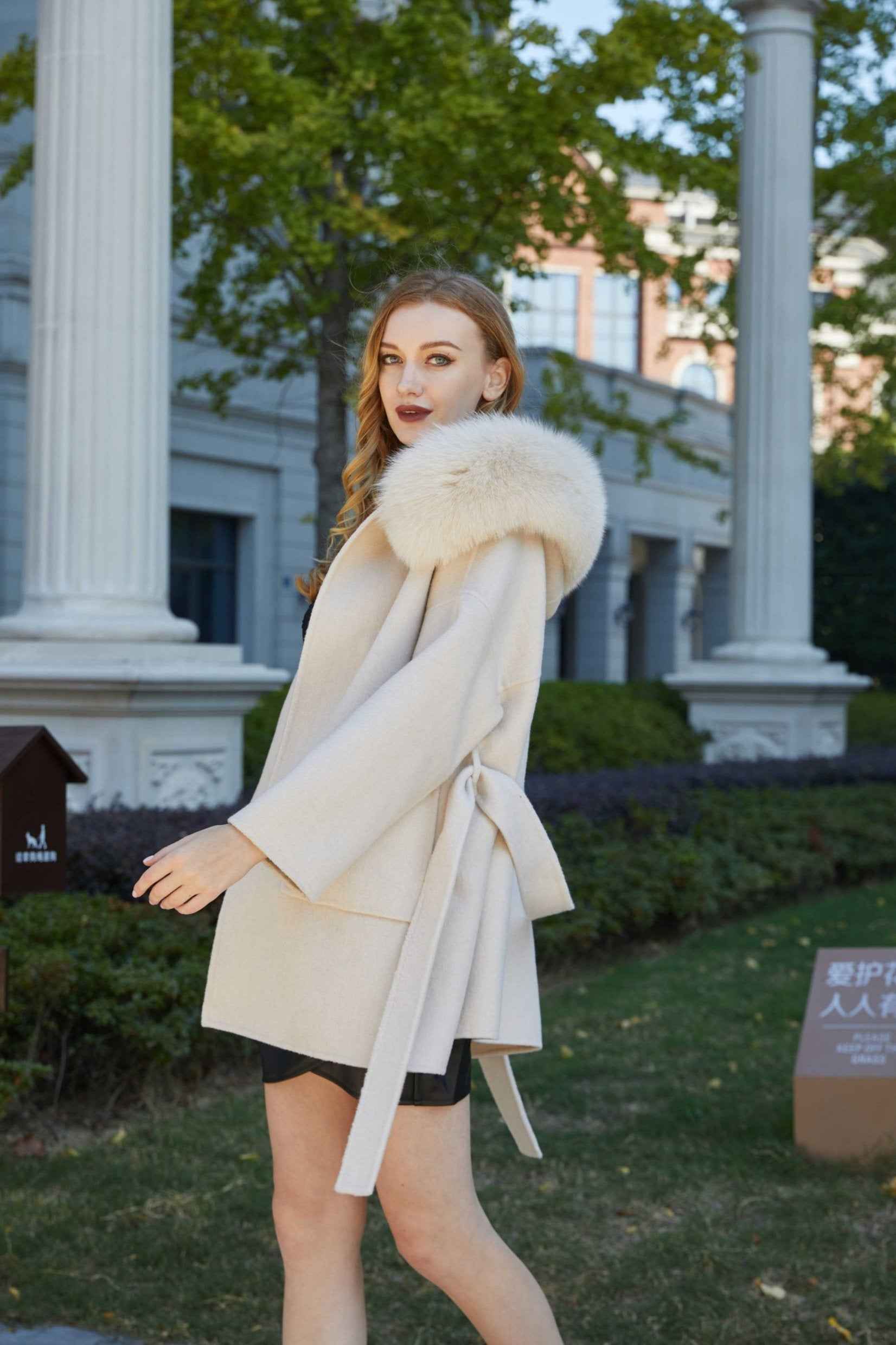 Double-sided Cashmere Mid-length Hooded Large Fur Collar Coat Women's Winter Coat - Janefur