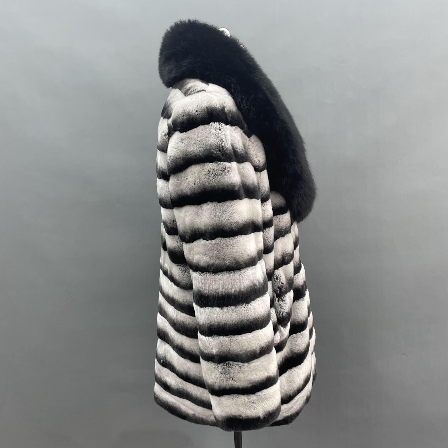 Men's Matching Color Large Fur Collar Rabbit Fur Coat - Janefur