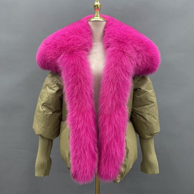 Knit Cuffs with Large Turn-down Collar Down Jacket - Janefur