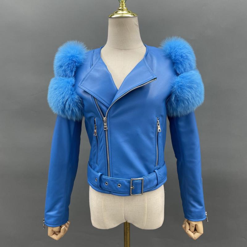 Fox Fur on Shoulders Leather Jacket - Janefur
