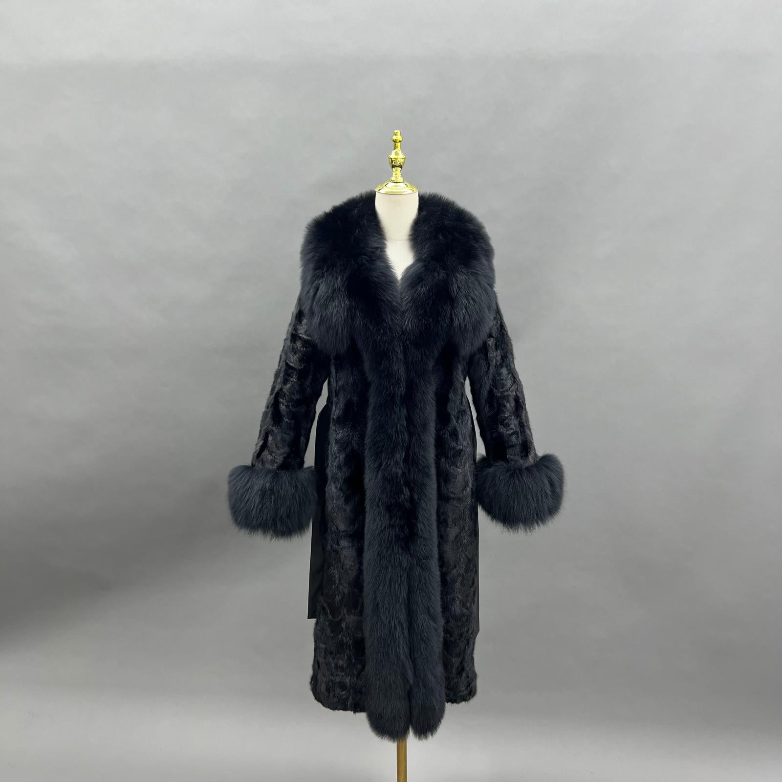 Fox Fur Lapel Women's Luxurious Long Mink-Blended Coat Mink Fur Jacket - Janefur