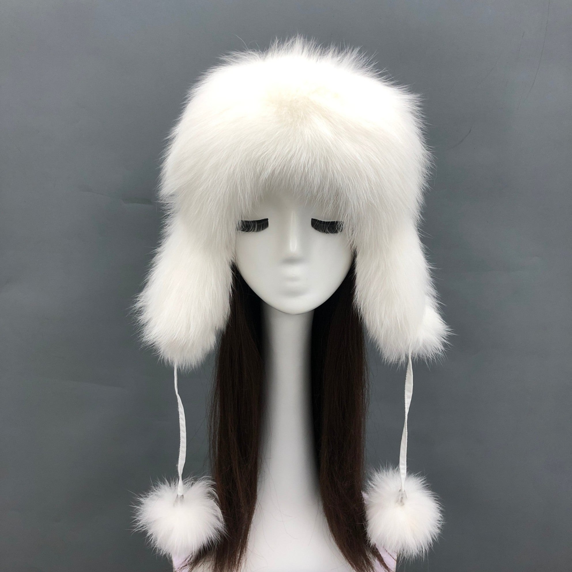 Women Natural Fur Hats Winter Thick Warm Ears Bomber Hat Lady Fur Cap - Janefur