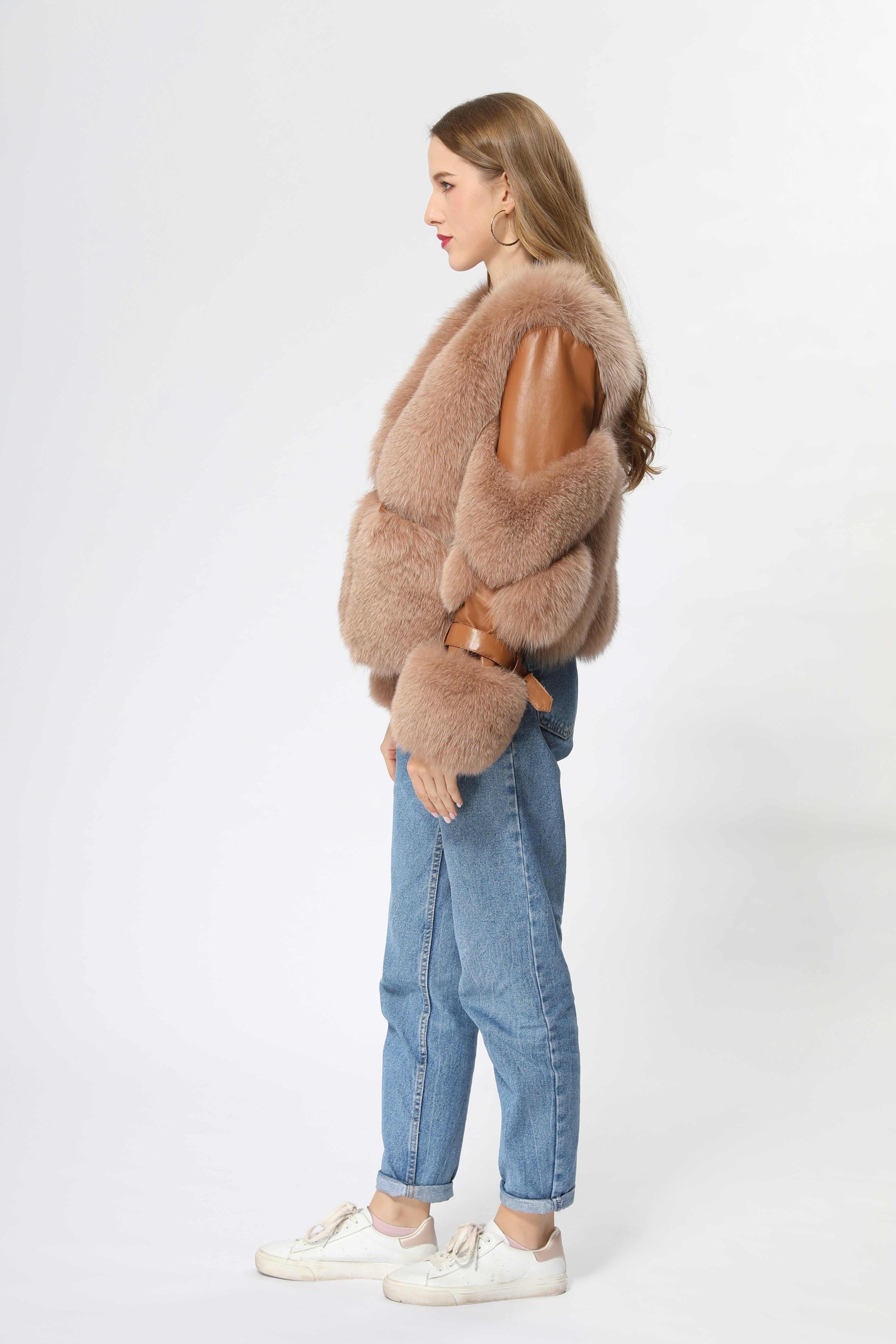 Short Style One Button Women's Real Fox Fur Fashion Jacket - Janefur