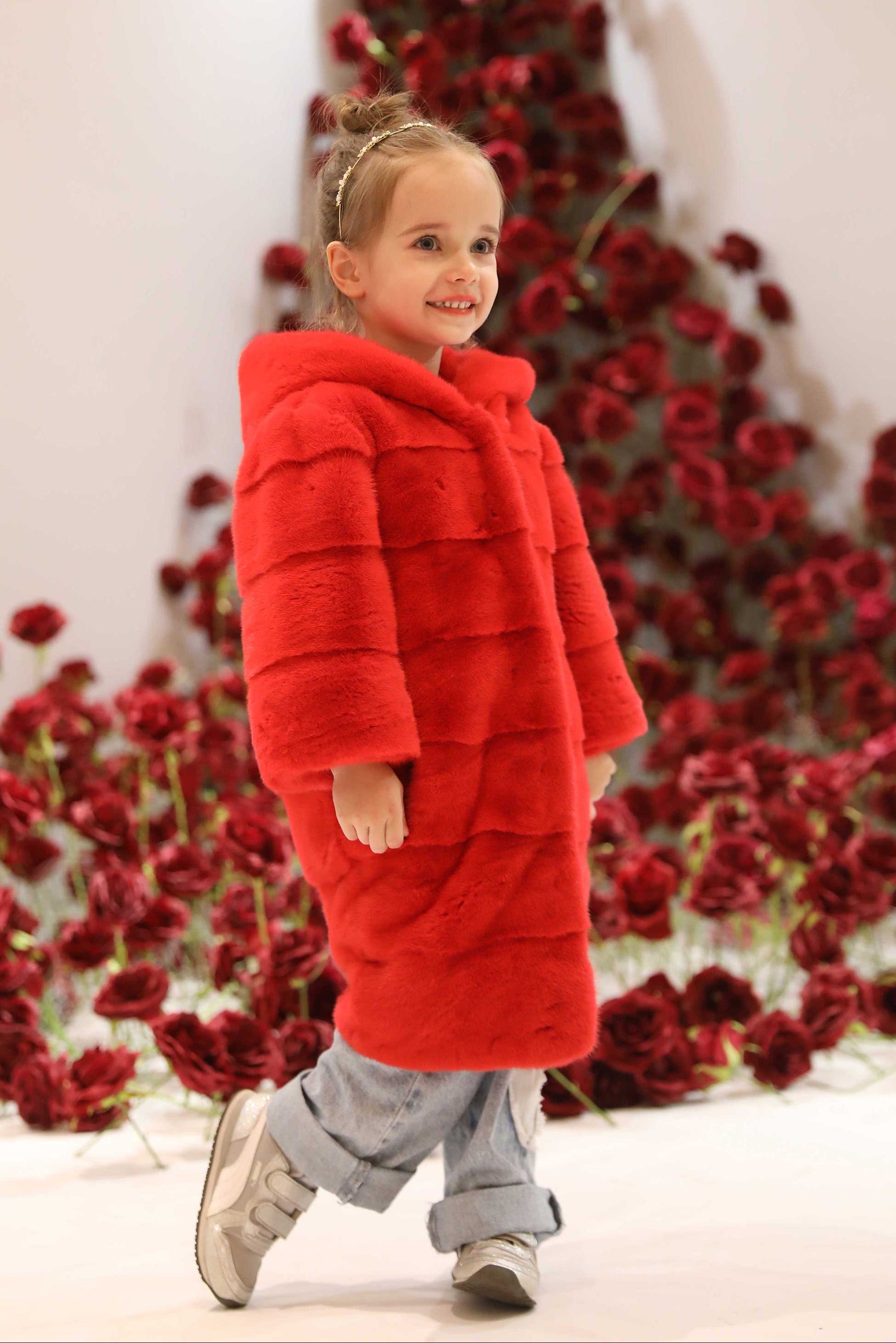 Mink Fur Children's Apparel Hood Coat