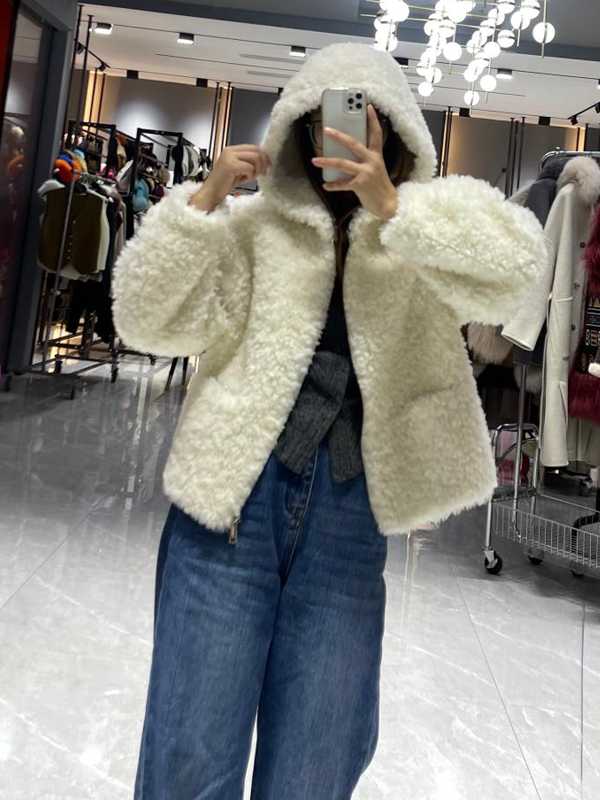 Faux Shearling Outerwear Coat Women's Elegant Hooded Faux Shearling Jacket - Janefur