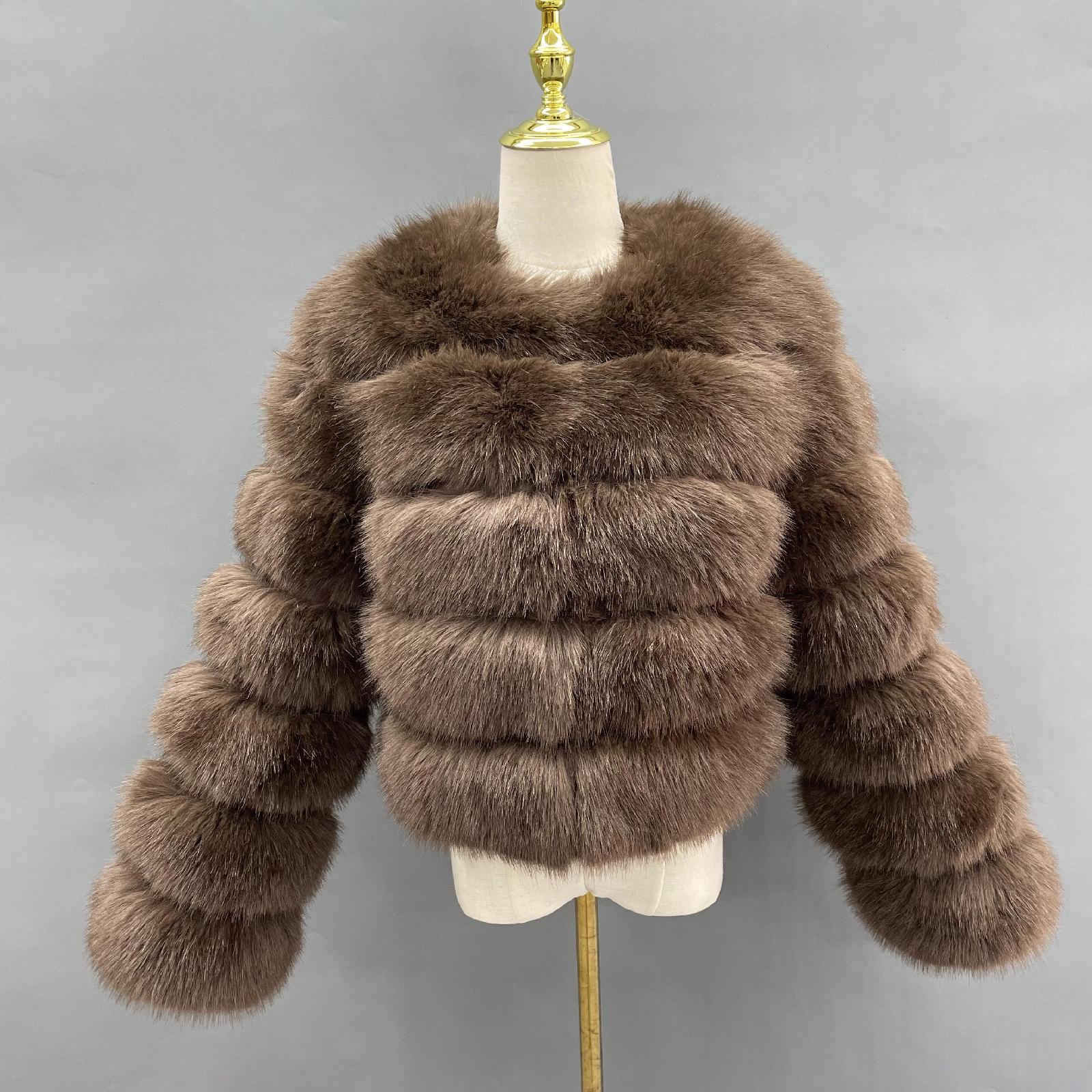 Women's Short Striped Faux Fur Coat Eco Fur Jacket - Janefur