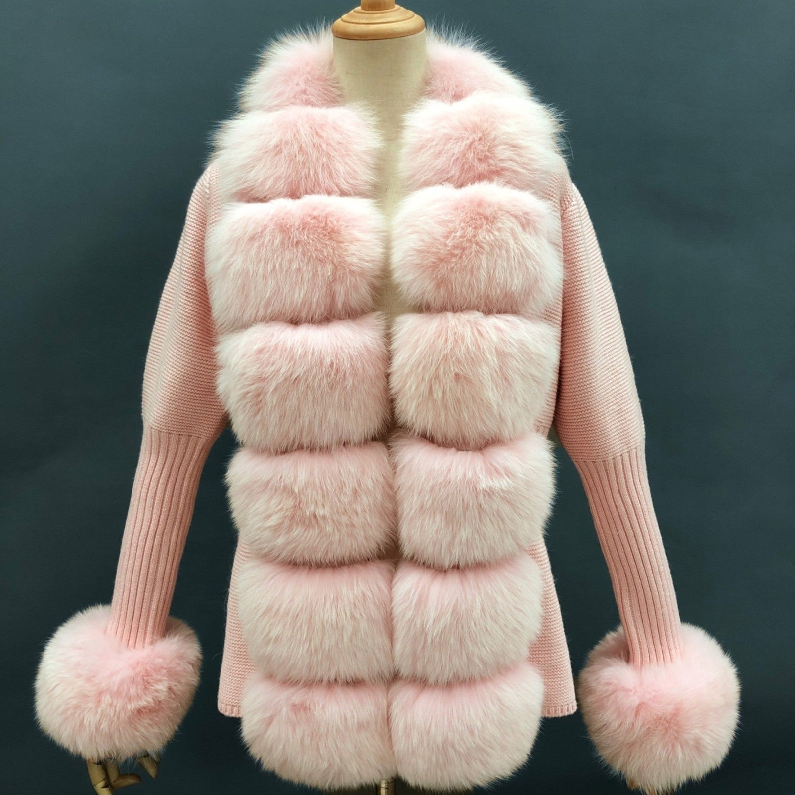 Women's Fashion Cuff Lapel with Fox Fur Knit Cardigan - Janefur