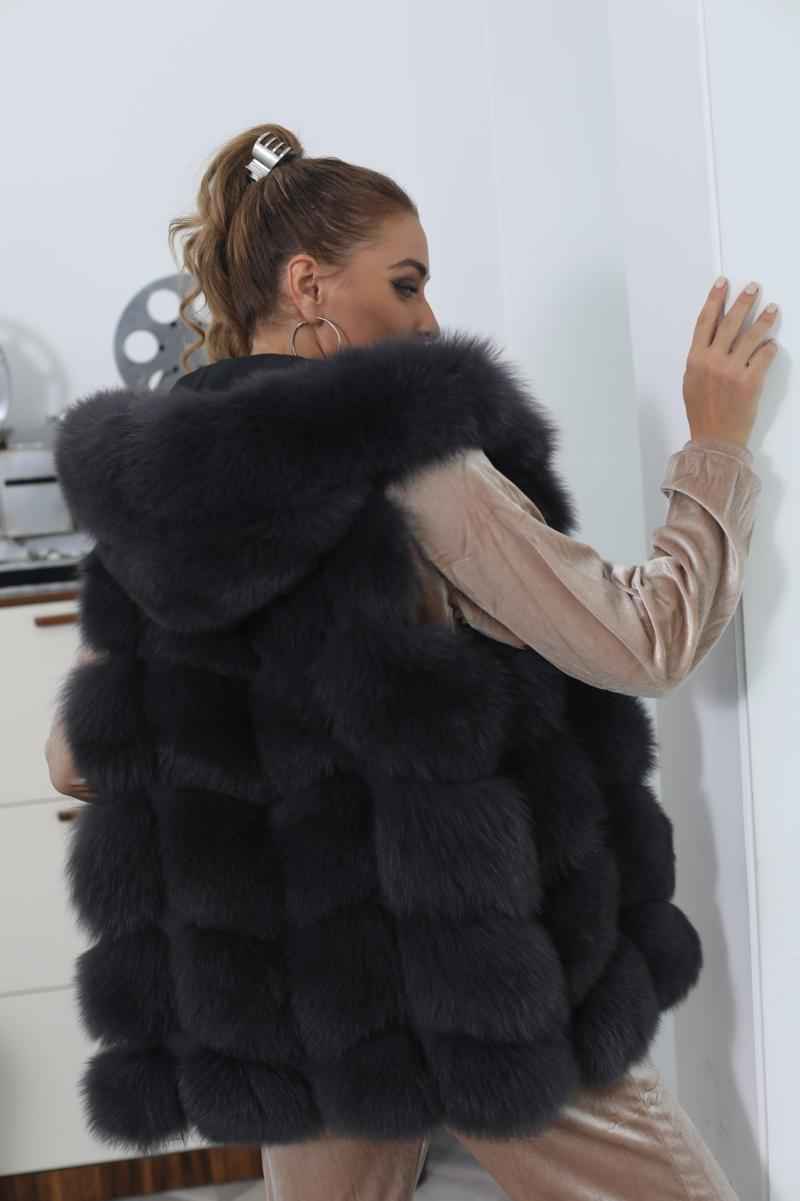Blue Fox Hooded Fox Fur Ladies Vest - Janefur