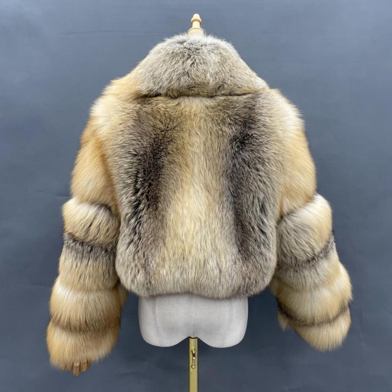 Janefur Women's Short Fox With Large Fur Collar Jacket - Janefur