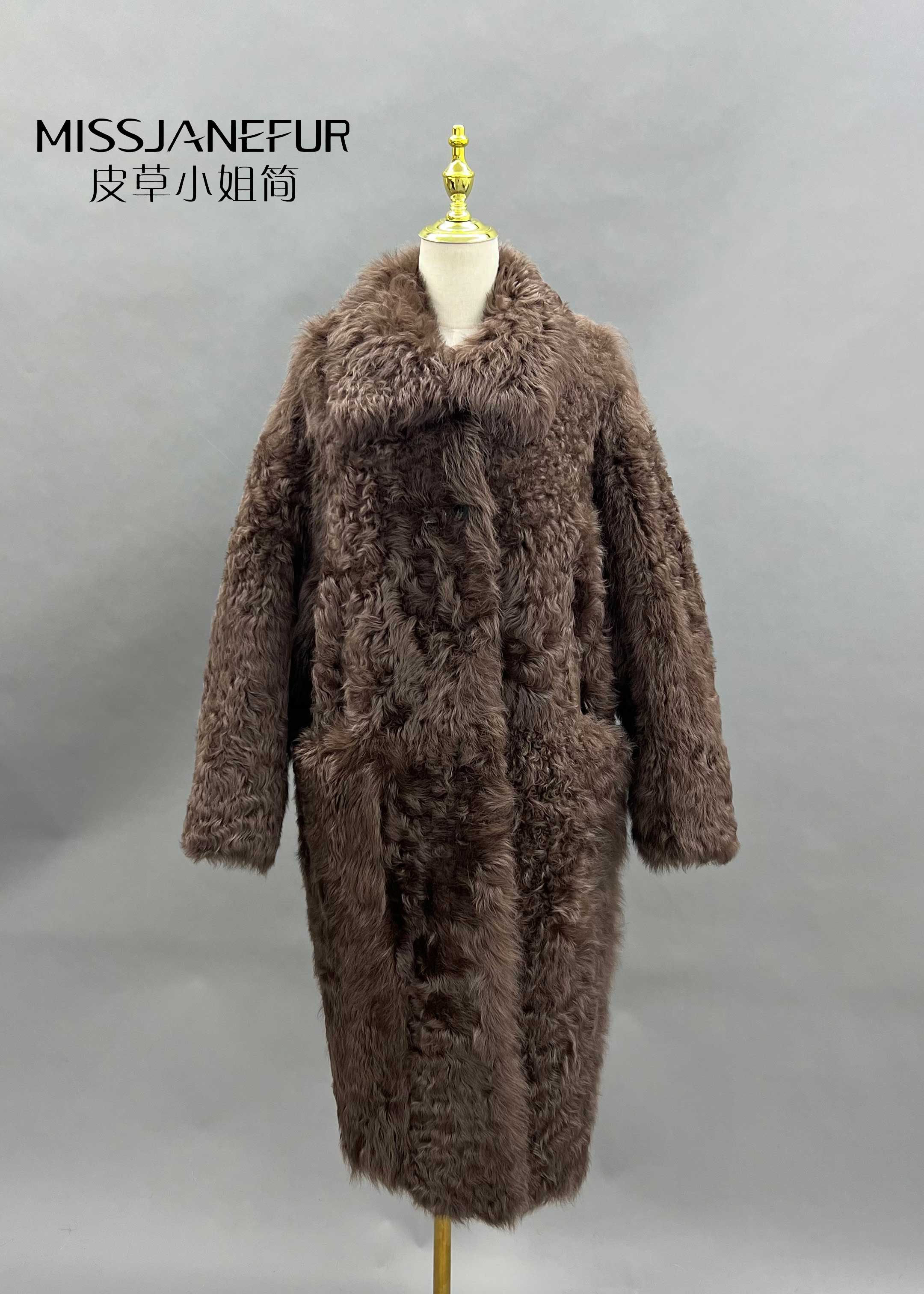 Missjanefur Brown Long Wool Coat Furs Being Clothing - Janefur