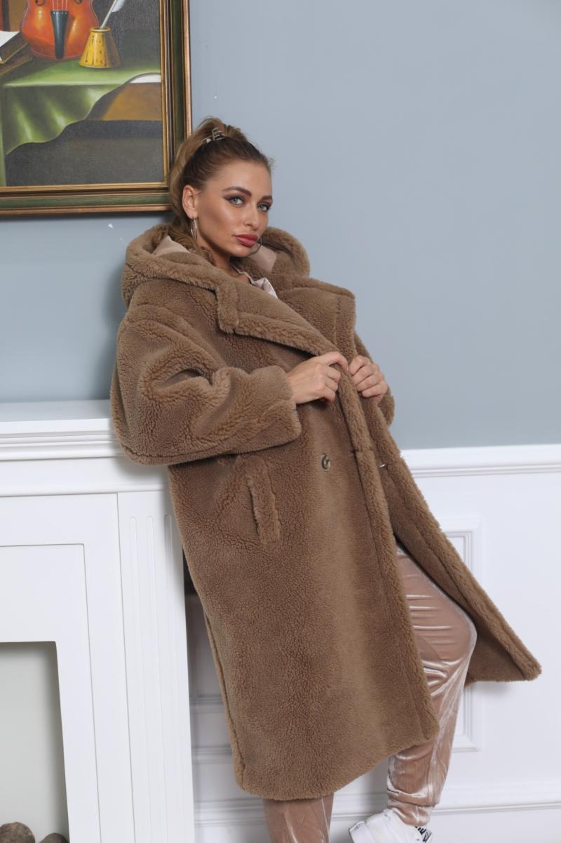Teddy Long Coat with Hood - Janefur