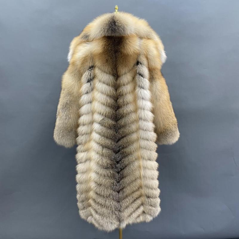 Men's Long Coat with a Golden Island Fox Fur Collar and Buttoned Front - Janefur